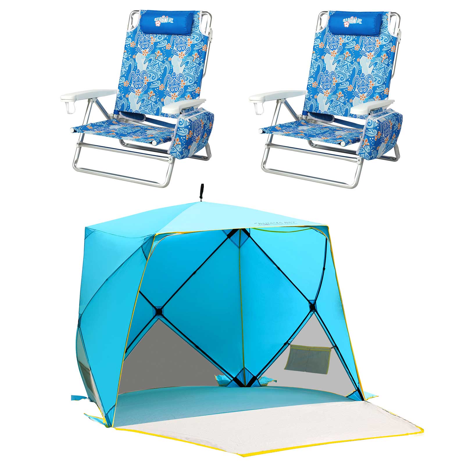 folding beach tent Coastal Lounge Combo – Beach Chairs & Sun Shelter Set