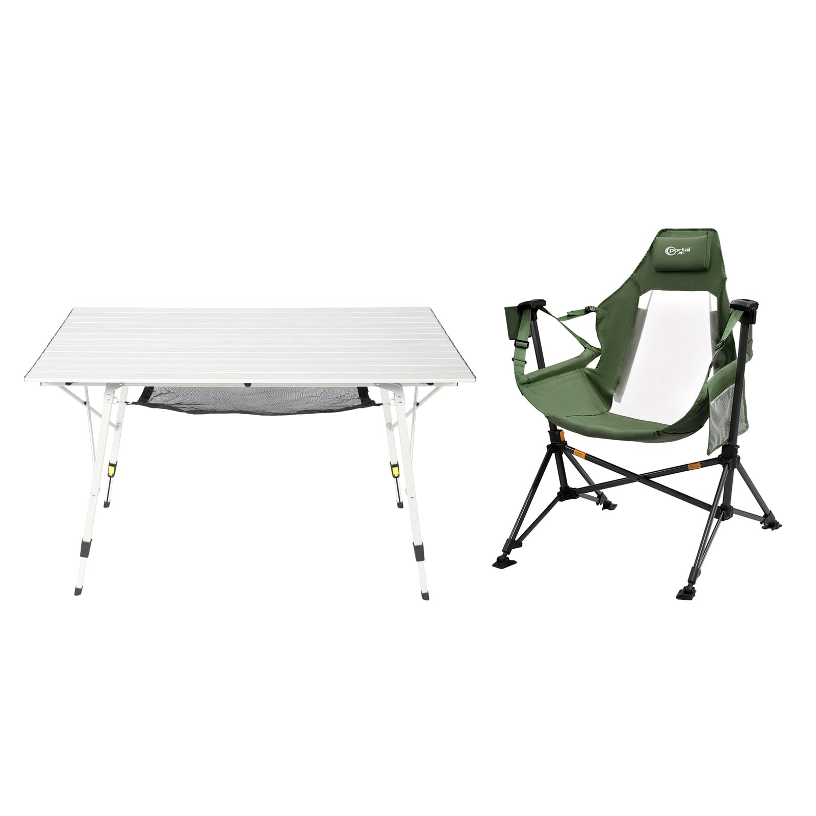 Portal Outdoors Star Roker Set include a hammock chair and a aluminum camping table.