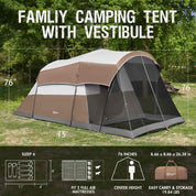 Portal Outdoors 6 - Person Family Camping Tent with Screened Porch - Portal Outdoors
