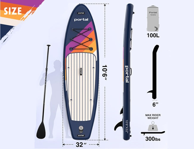Portal Outdoors Sundrift Inflatable Stand Up Paddle Board 10'6" Size
