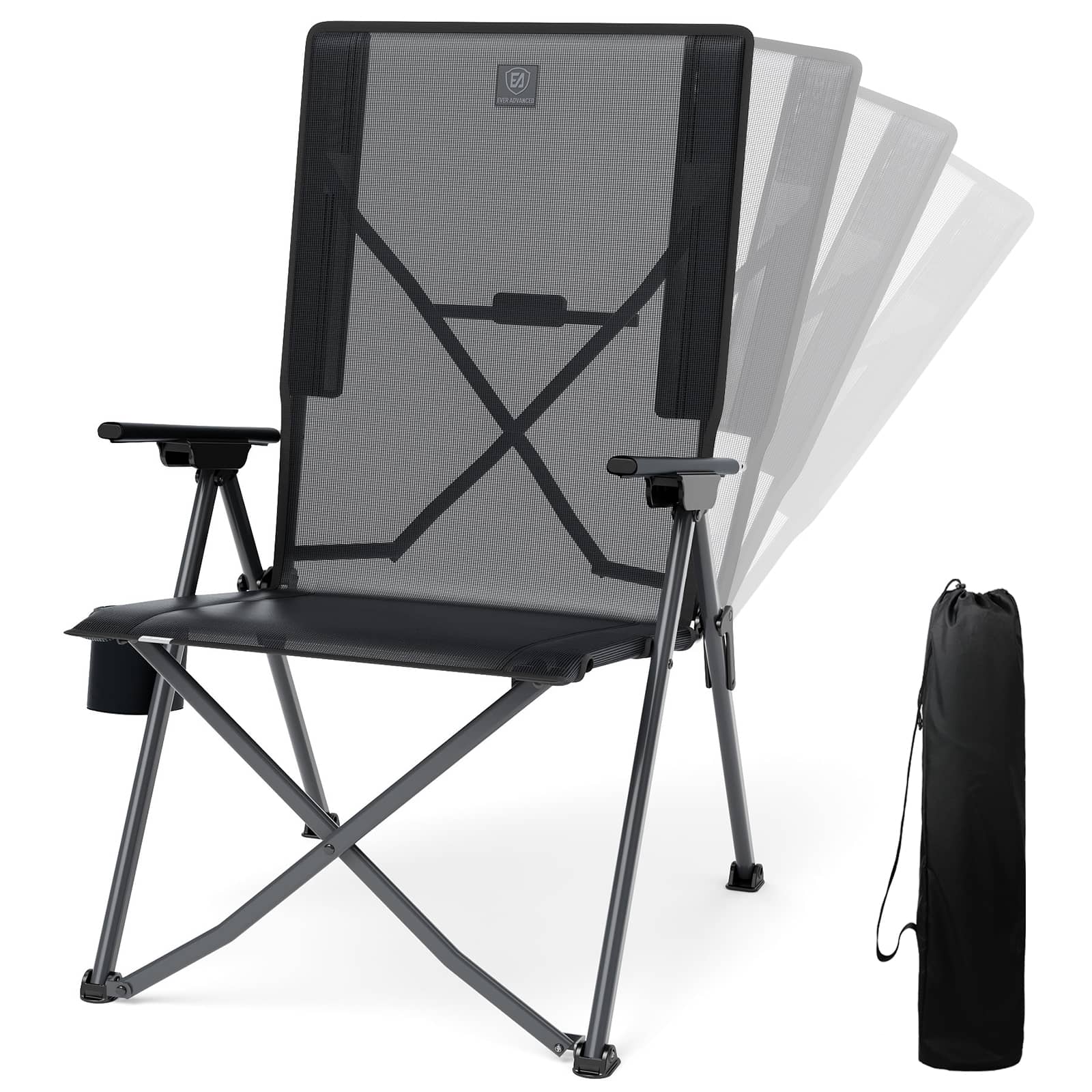 EVER ADVANCED Folding Camping Recliner Chair Fully Padded with Adjustable High Back Support Portable for Adults Patio Reclining