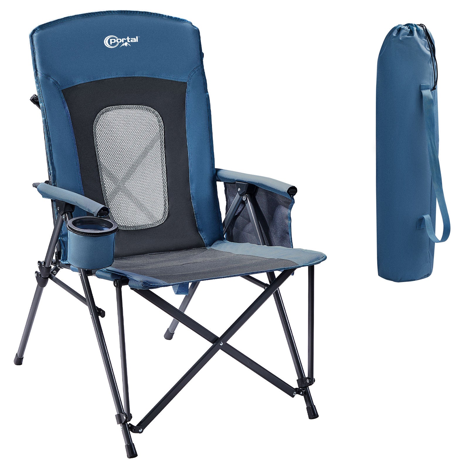 Quad Folding Camping and Sports Chair with Armrest Cupholder