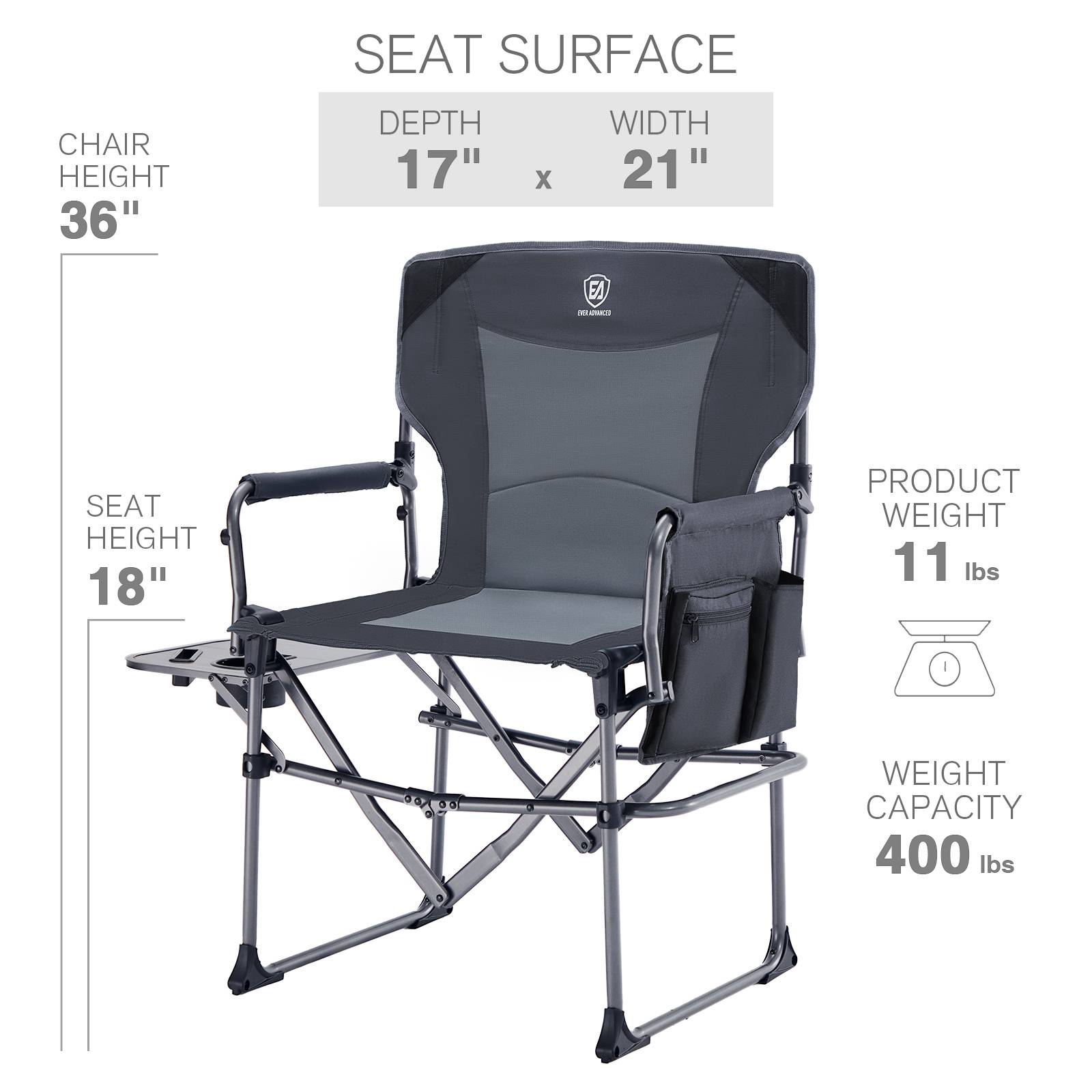 EVER ADVANCED Compact Camping Directors Chair Bundle - Directors Chair