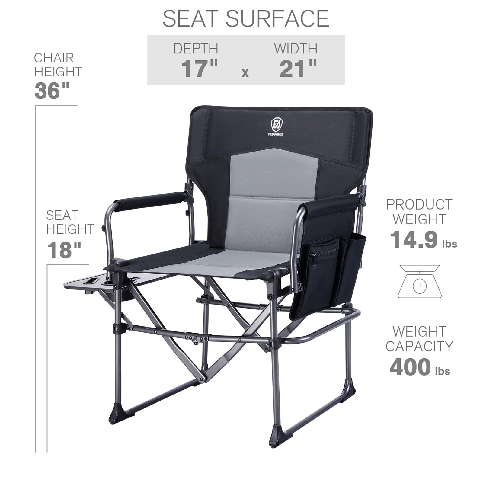 EVER ADVANCED Compact Camping Directors Chair Bundle - Directors Chair