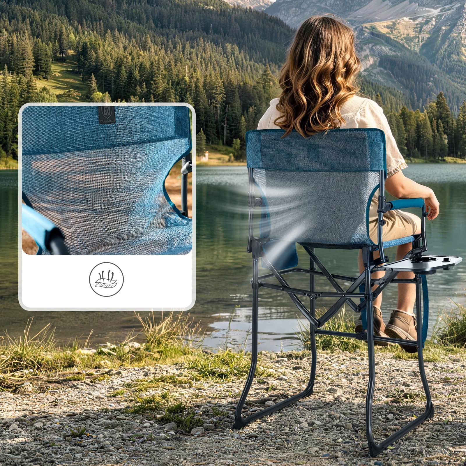 EVER ADVANCED Stretch Mesh Tall Folding Camping Chair - Portal Outdoors