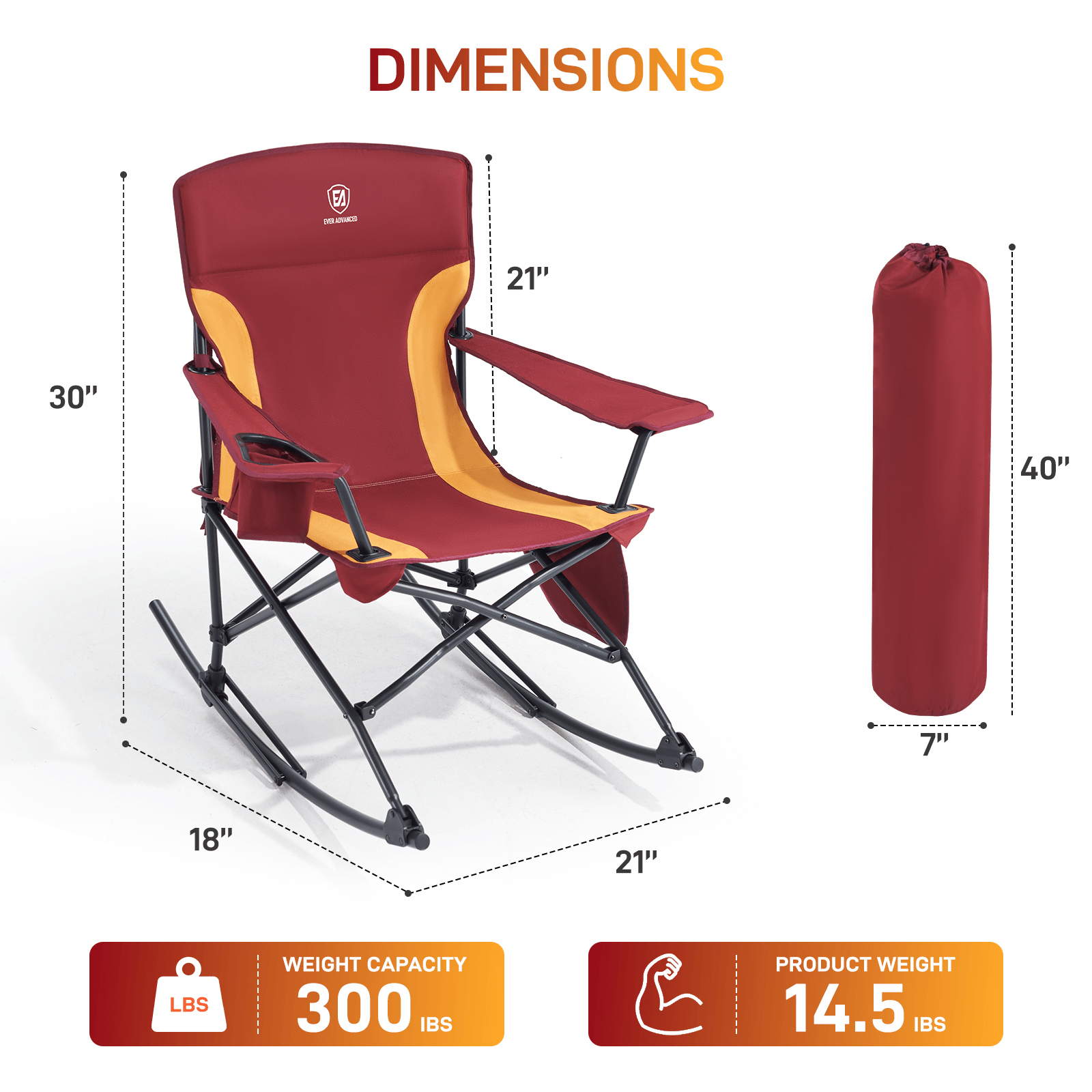 Size Guide for EVER ADVANCED Outdoor Rocking Chair Red Color