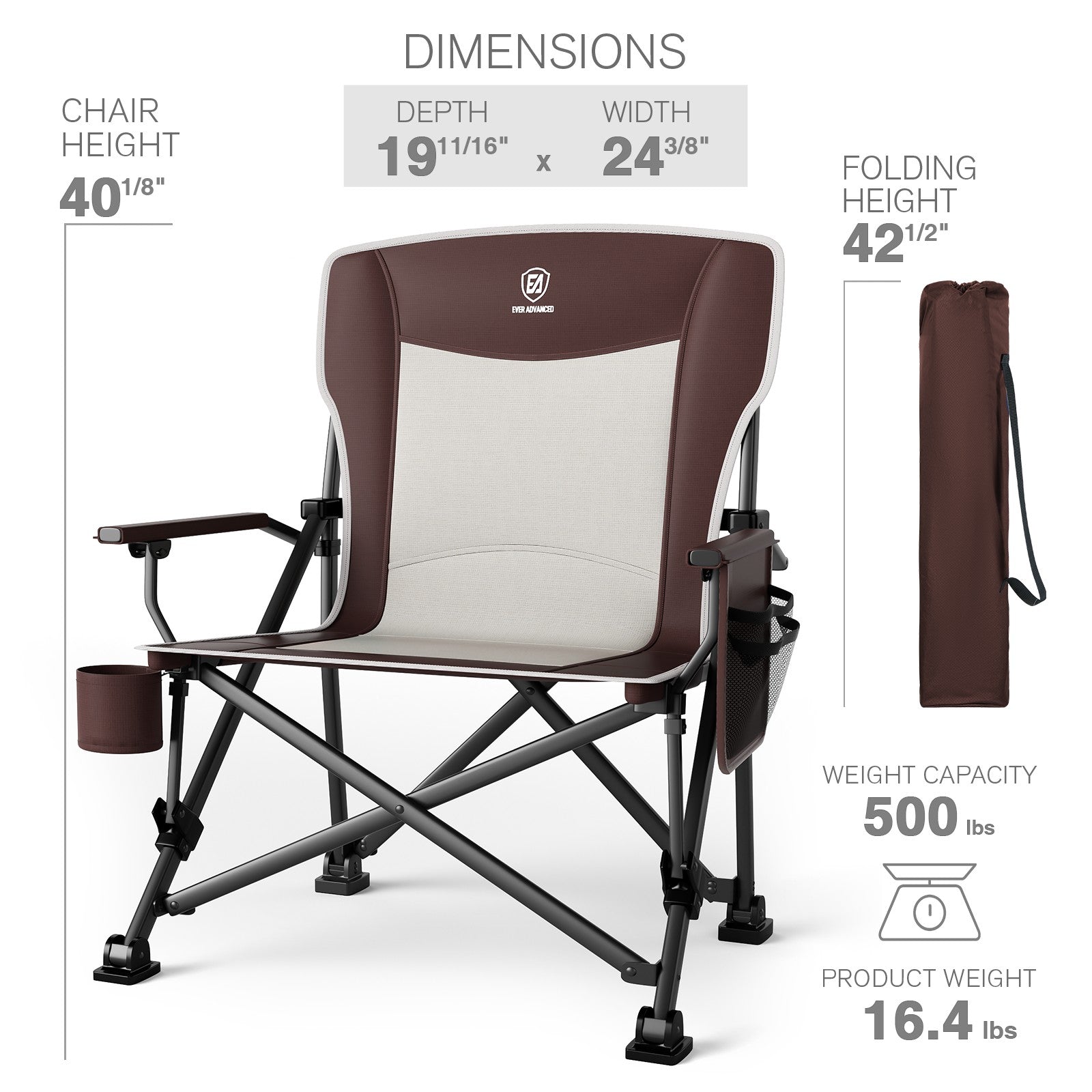 Size Guide for EVER ADVANCED Oversized Folding Camping Chair Rose Gold Color