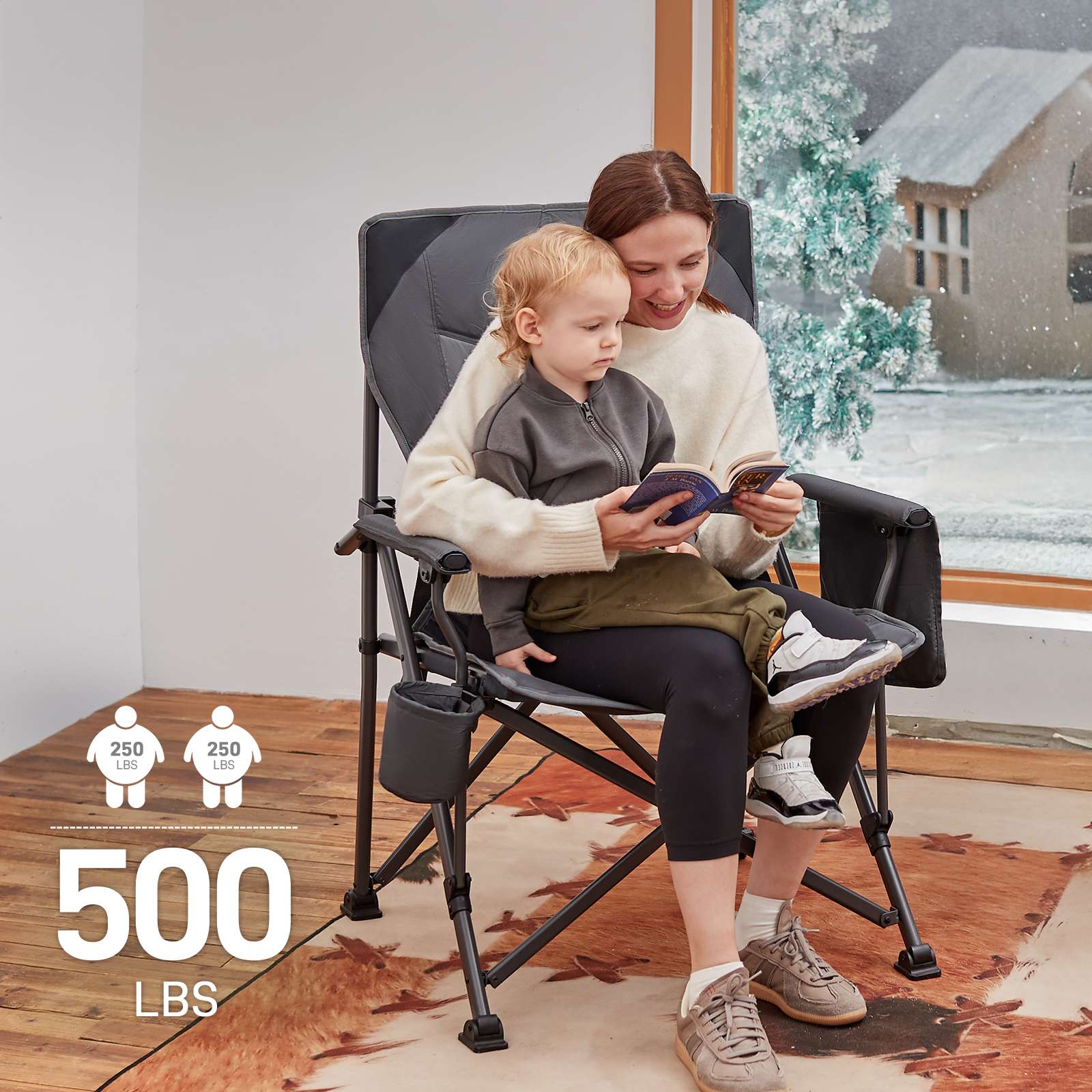 EVER ADVANCED Oversized Folding Camping Chair Gray Color Support 500 lbs