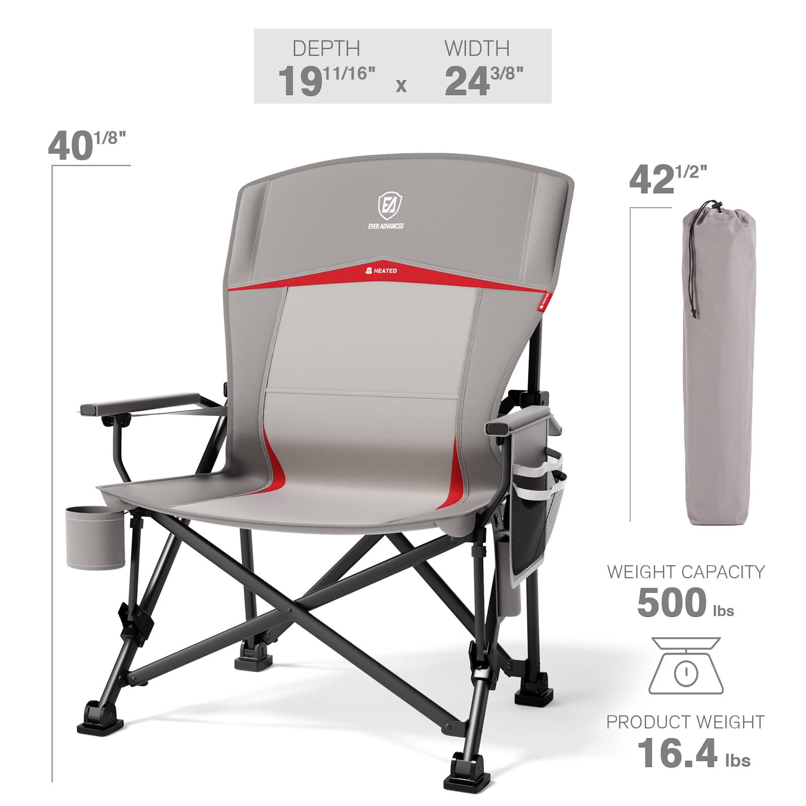EVER ADVANCED Heated Oversized Folding Camping Chair
