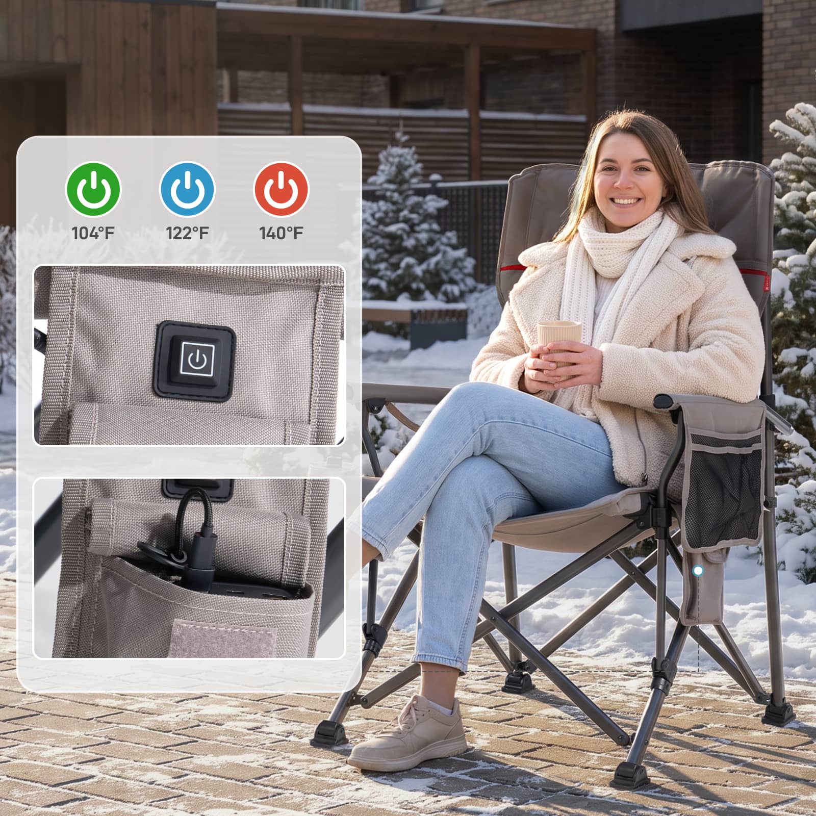 EVER ADVANCED Heated Oversized Folding Camping Chair
