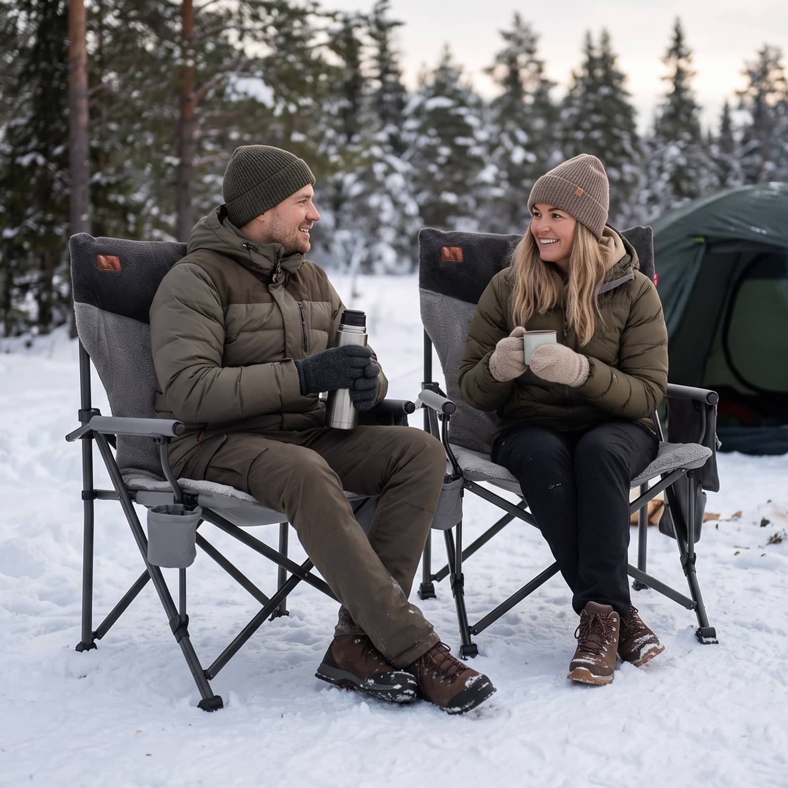 EVER ADVANCED Heated Padded Oversized Folding Camping Chair Gray