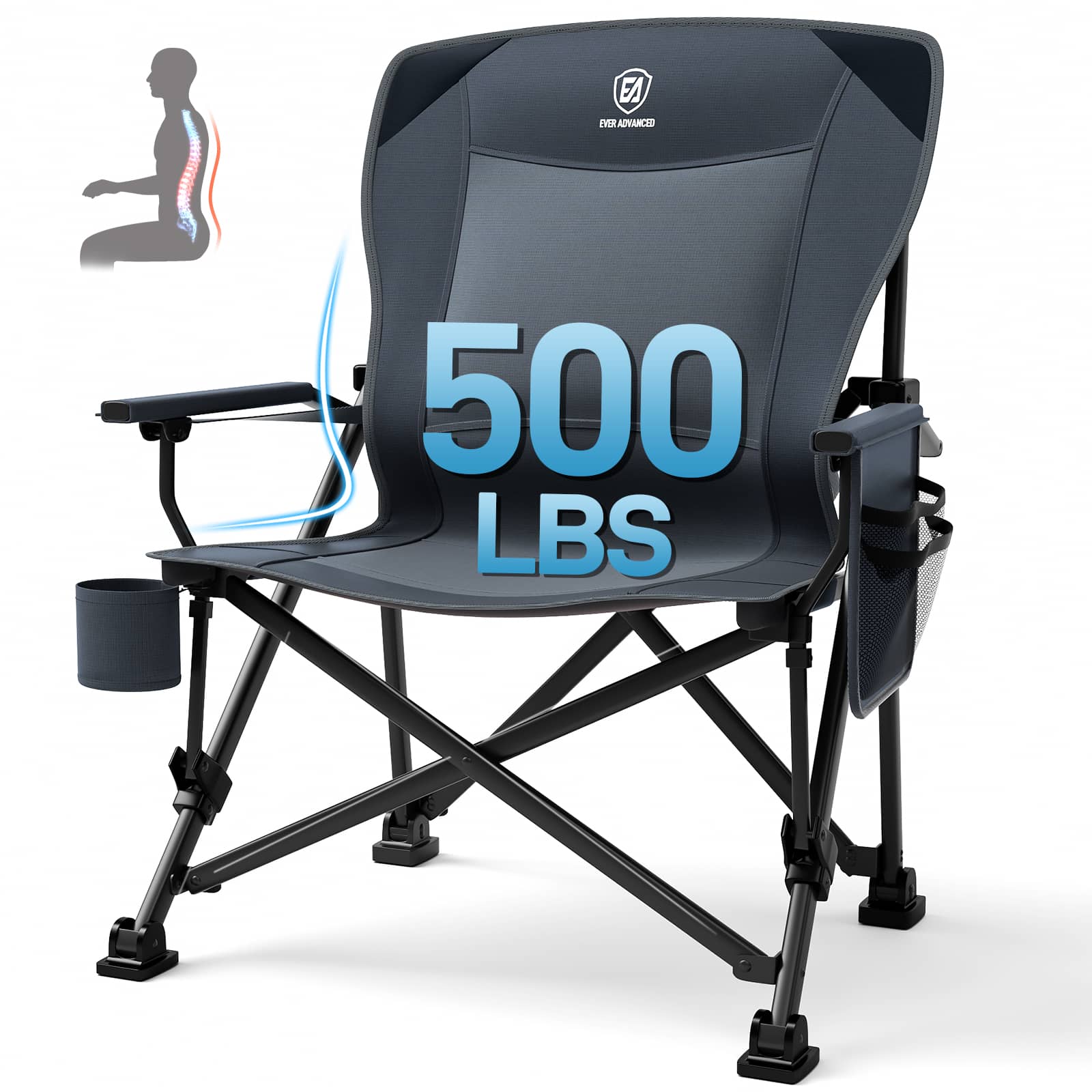 Oversized Folding Camping Chair Lumbar Support Padded | EVER
