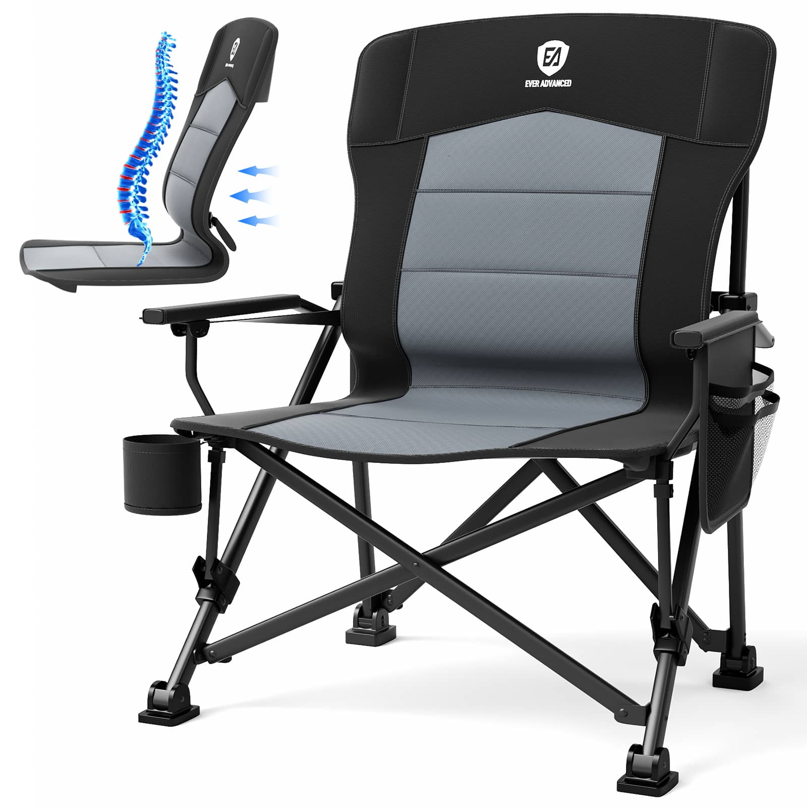 Oversized Folding Camping Chair Lumbar Support Padded | EVER