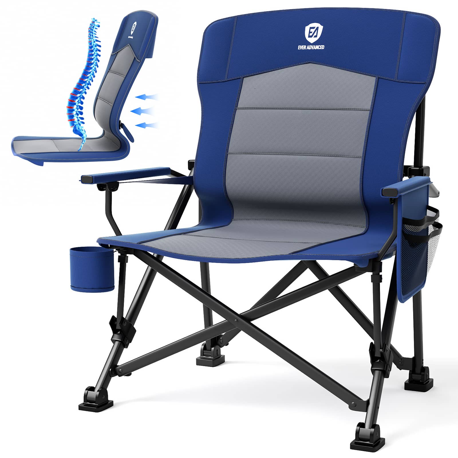 Oversized Folding Camping Chair Lumbar Support Padded | EVER