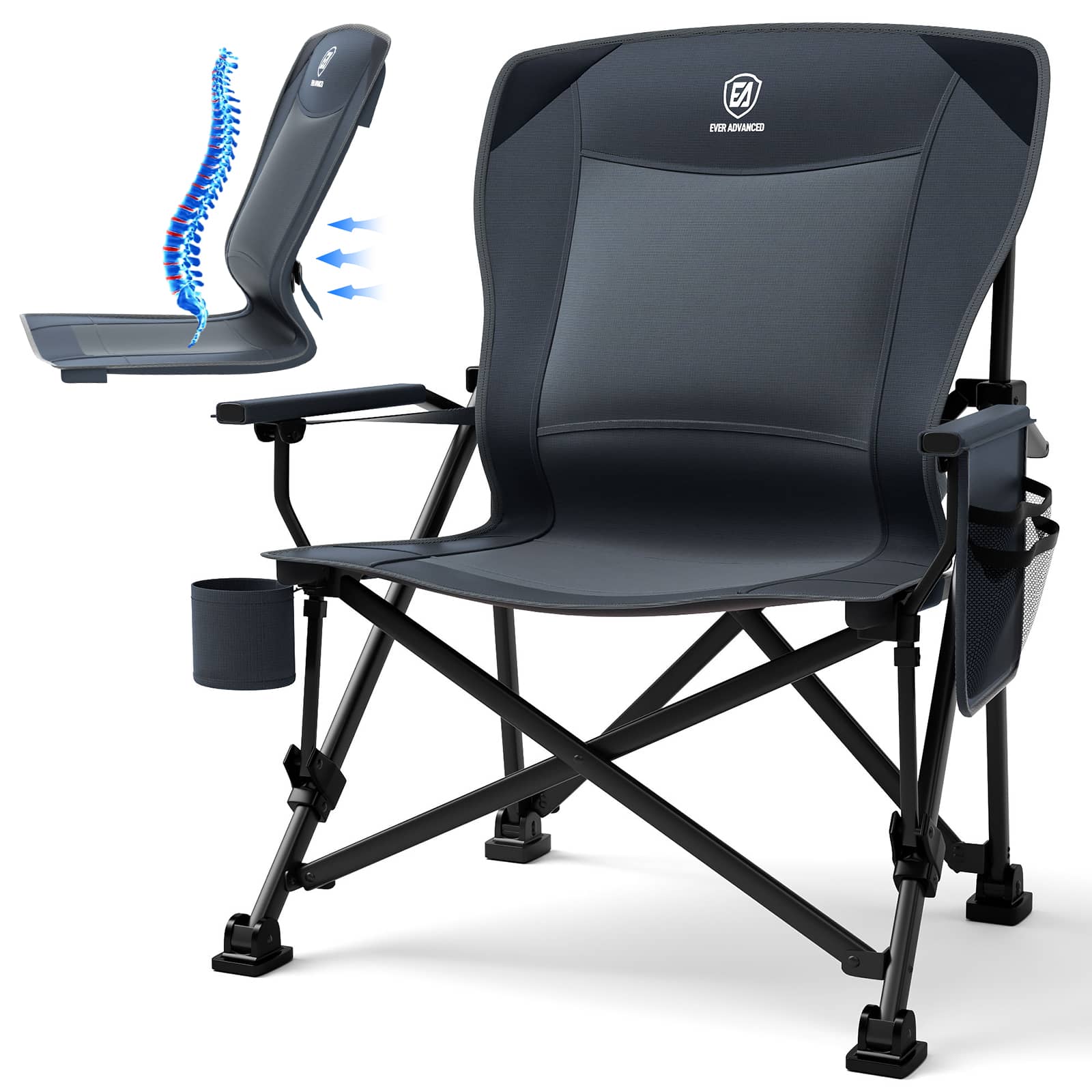 Oversized Folding Camping Chair Lumbar Support Padded | EVER