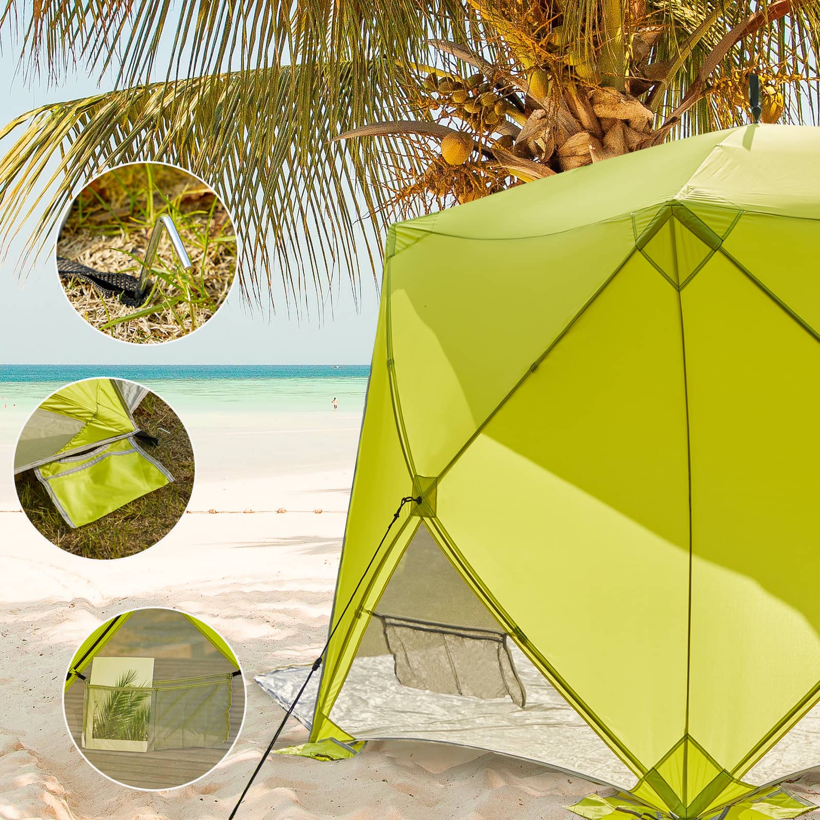 open tent for beach Pop Up Beach Tent, Portable Shade Sun Shelter UPF50+ UV Protection For 4 Person Extendable Floor For Fishing Hiking Camping, Waterproof Windproof(Blue