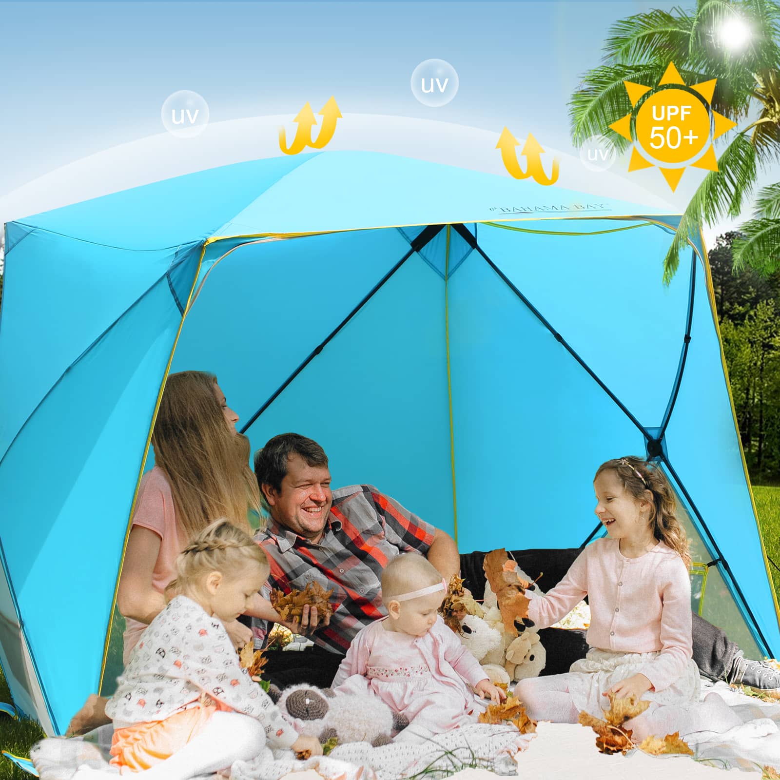 beachfront tent camping Pop Up Beach Tent, Portable Shade Sun Shelter UPF50+ UV Protection For 4 Person Extendable Floor For Fishing Hiking Camping, Waterproof Windproof(Blue