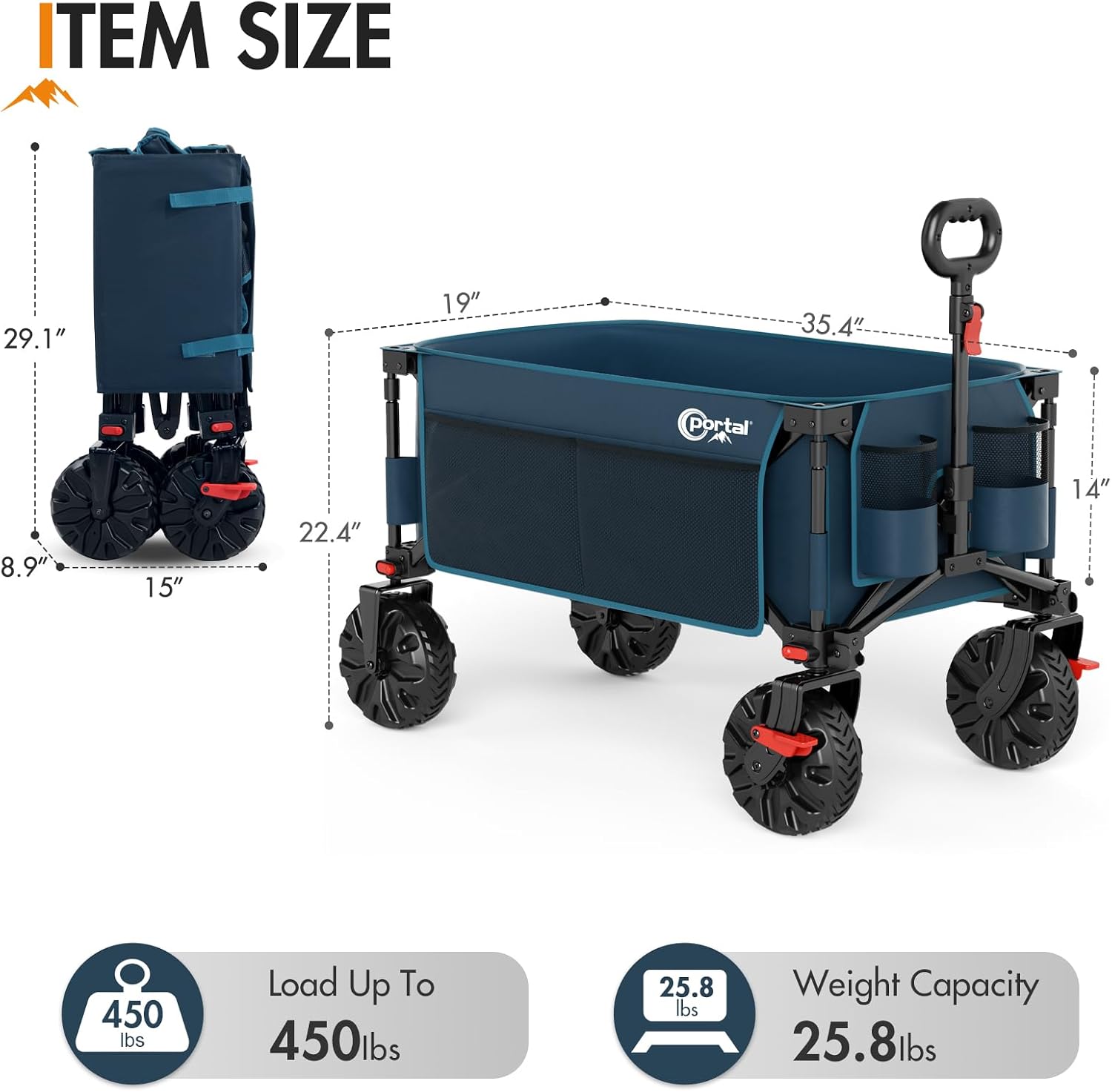 Portal Outdoors All Terrain Folding Wagon Deep Ocen Blue