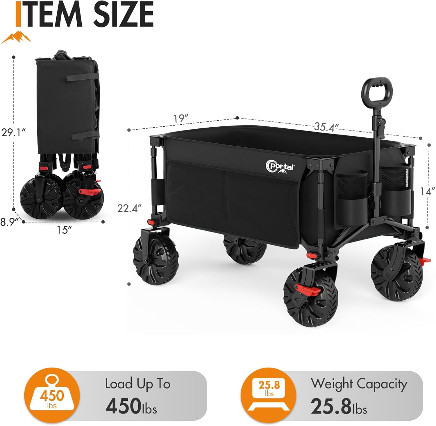 Portal Outdoors All Terrain Folding Wagon Black