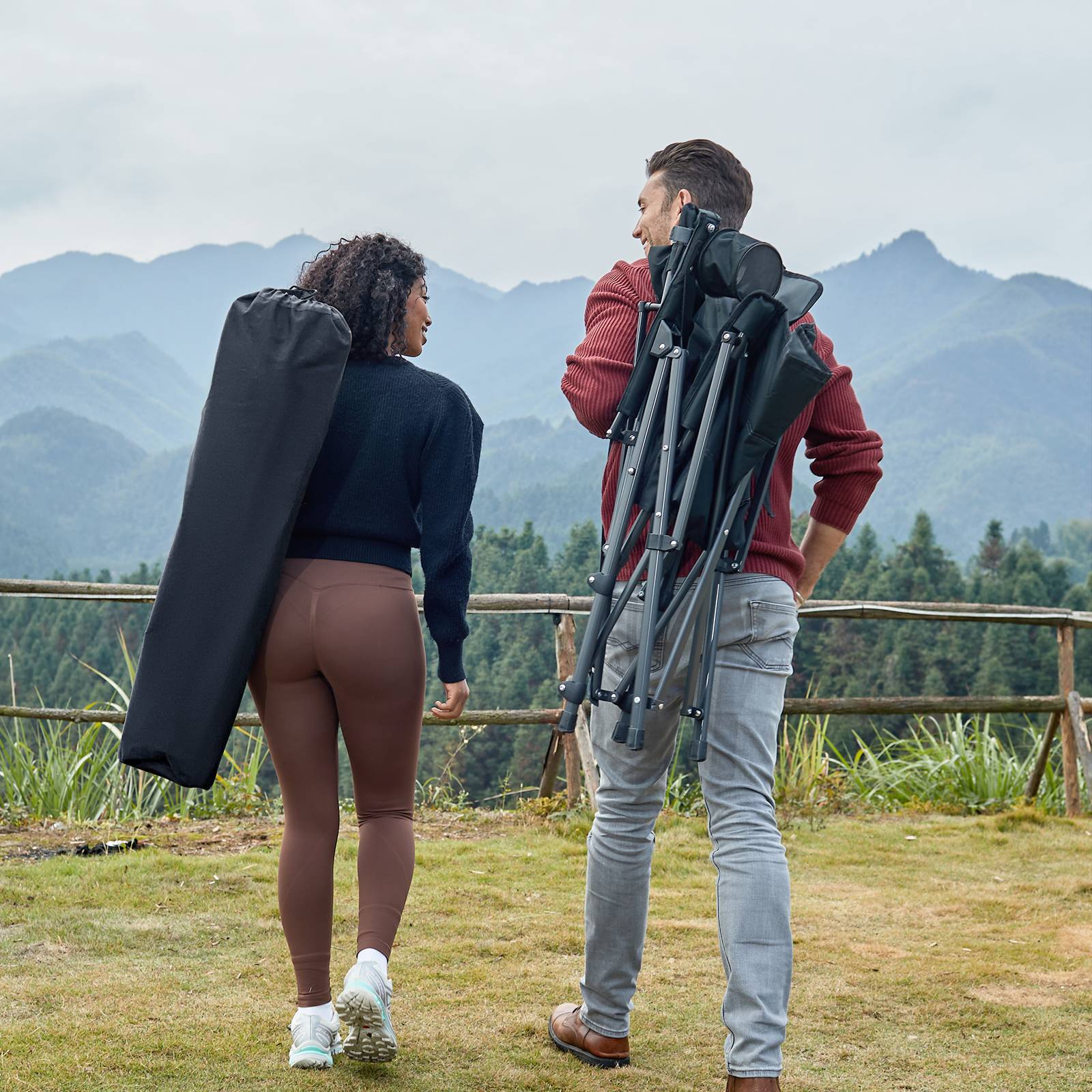 Portal Outdoors Lumbar Support Folding Chair Black Color with Carry Bag