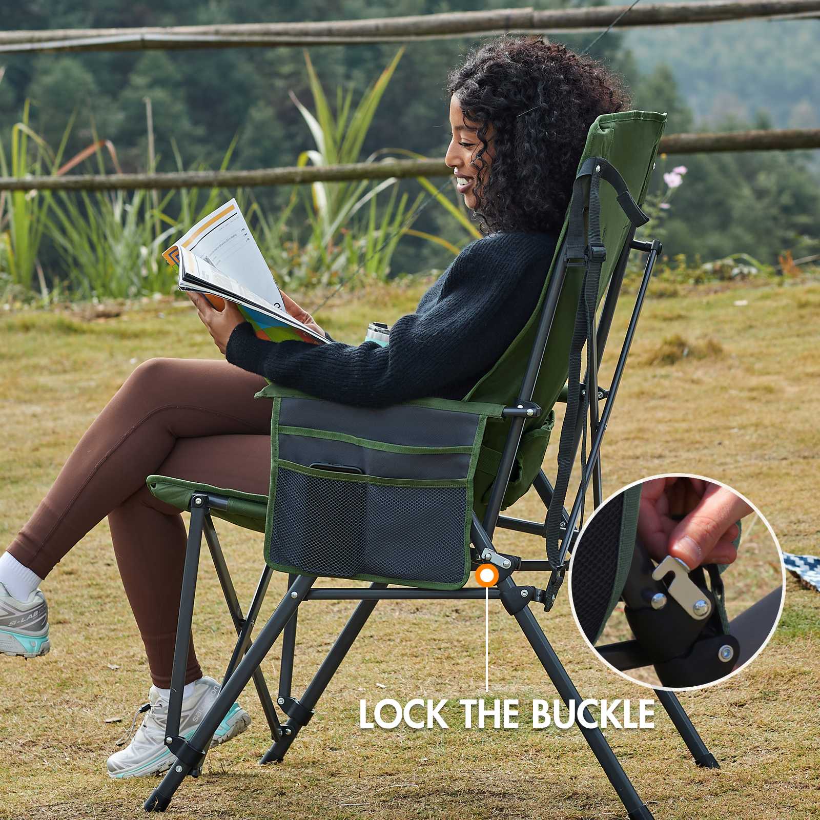 Portal Outdoors Lumbar Support Folding Chair Green Color with High Back