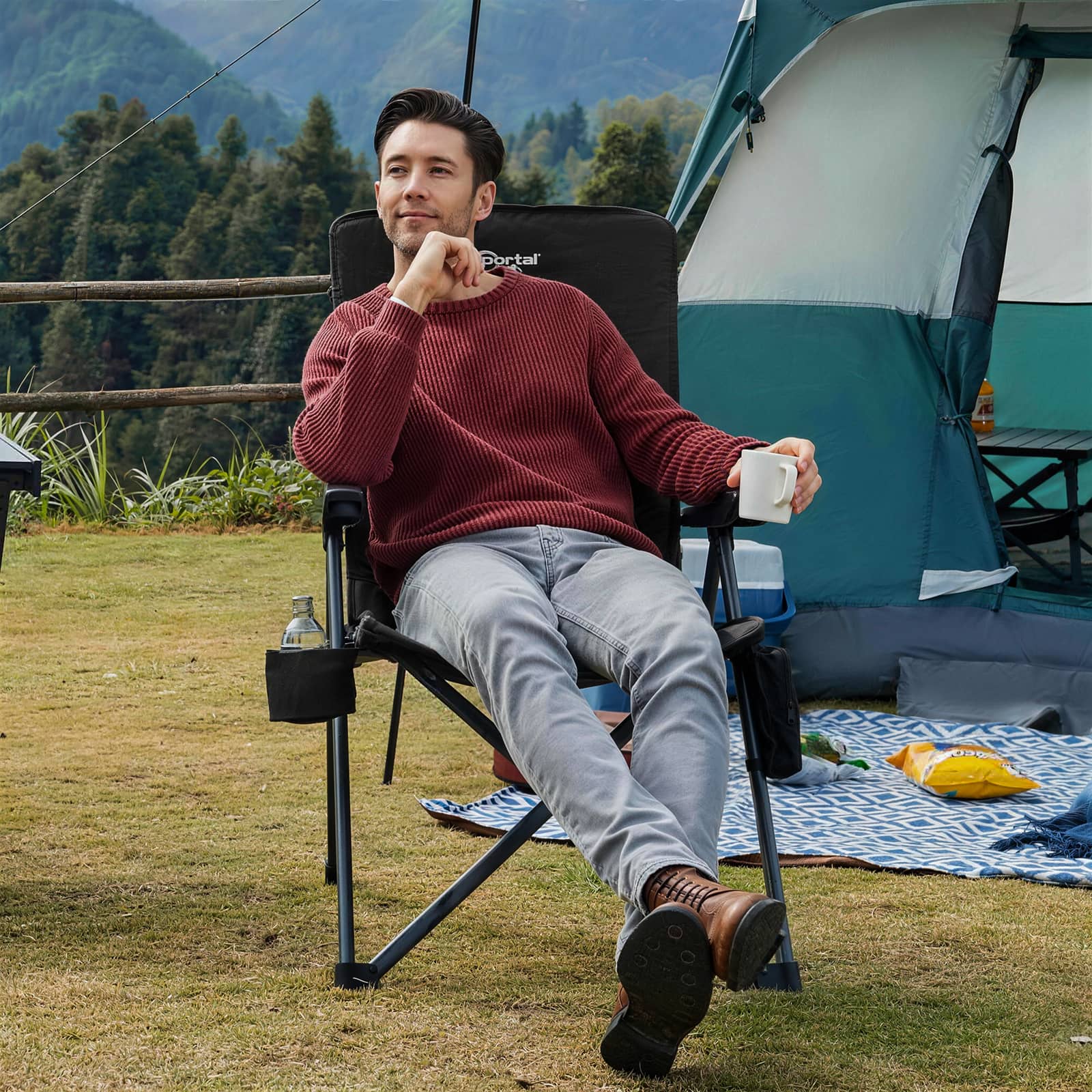 Portal Outdoors Heated Reclining Camping Chair Black