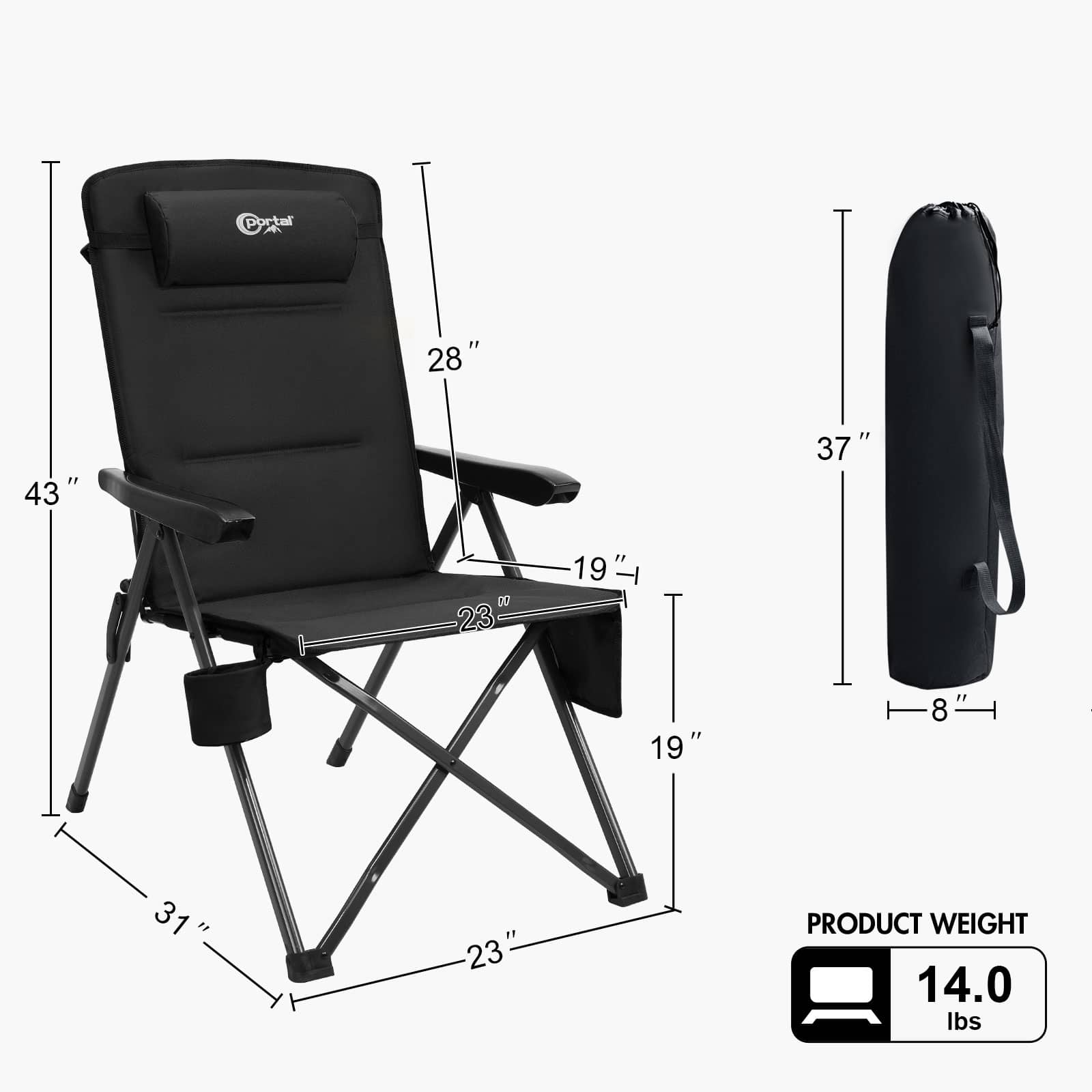 Portal Outdoors Heated Reclining Camping Chair Black