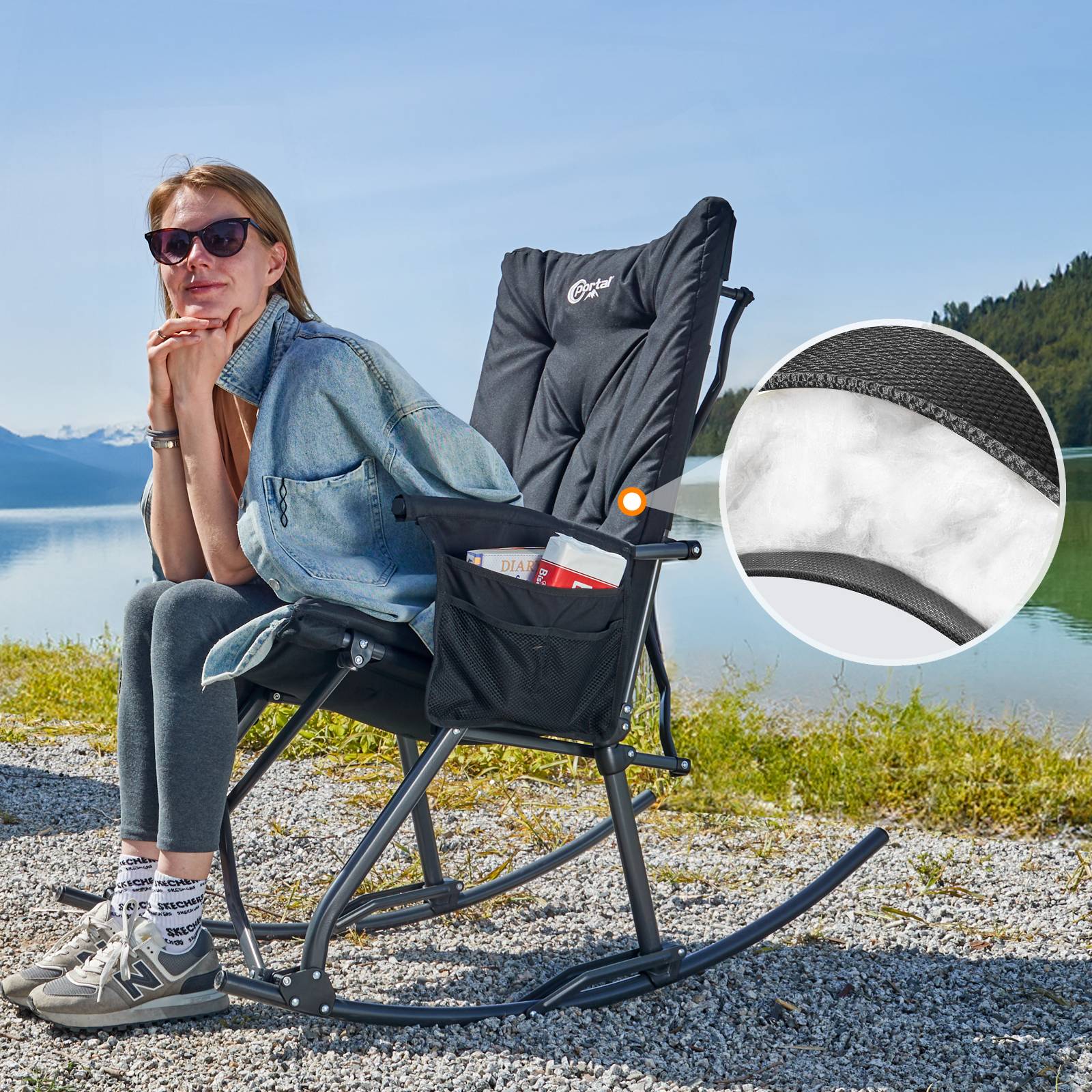 Portal Outdoors Rocking Camping Chair Black Color with Padded Seat