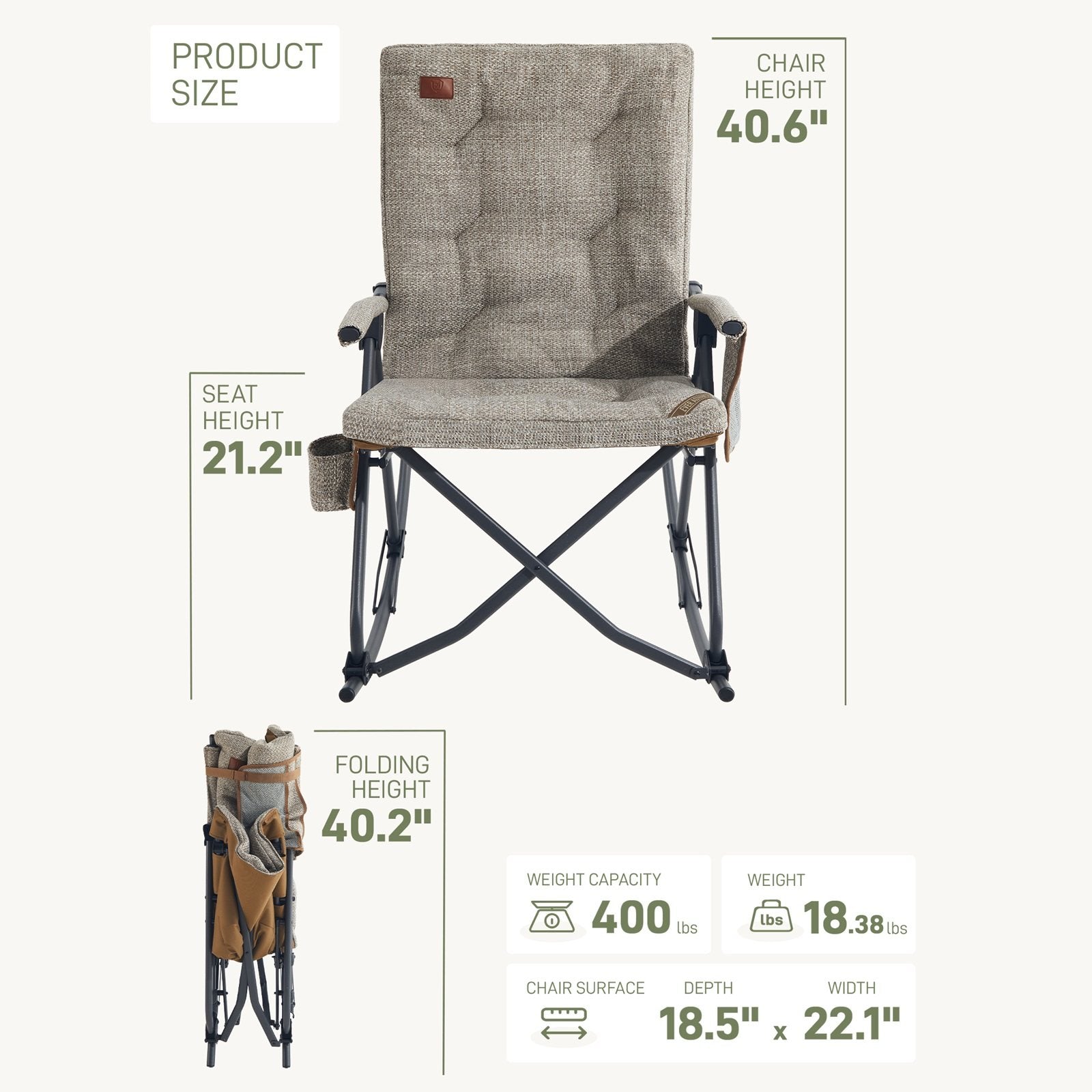 EVER ADVANCED Collapsible Patio Rocking Camping Chair - Rocking Chair