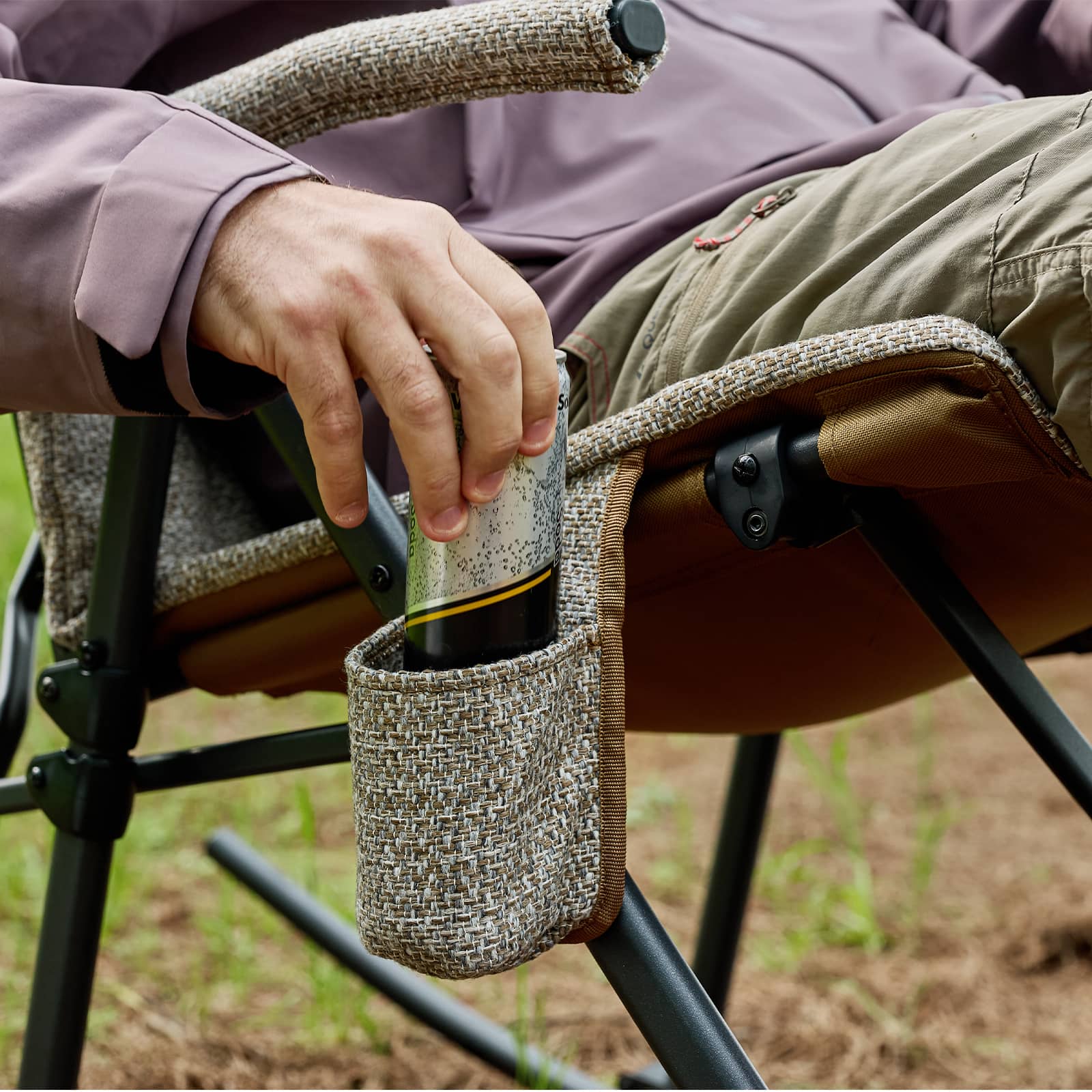 EVER ADVANCED Collapsible Patio Rocking Camping Chair Brown Color with Cup Holder