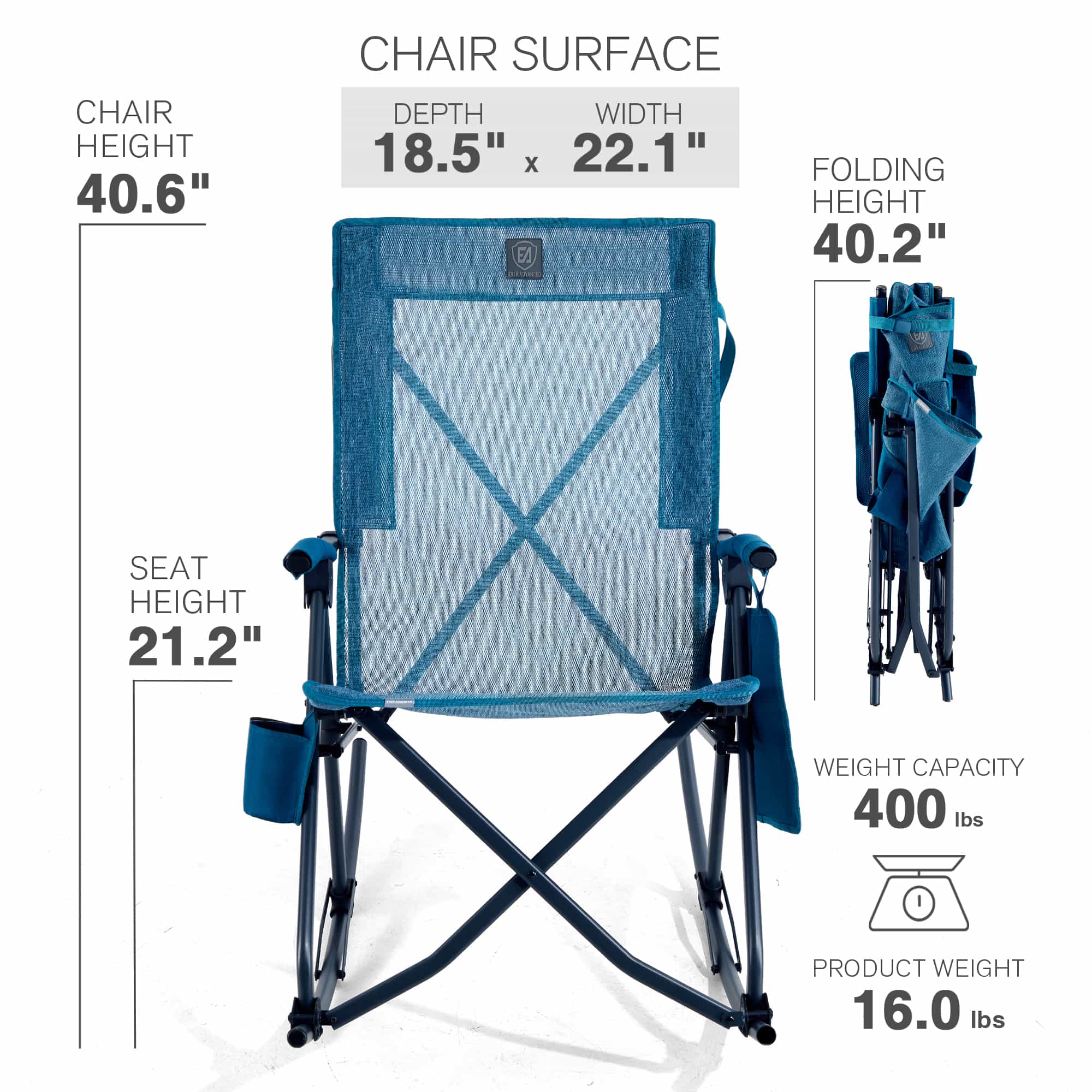 EVER ADVANCED Stretch Mesh Rocking Camping Chair