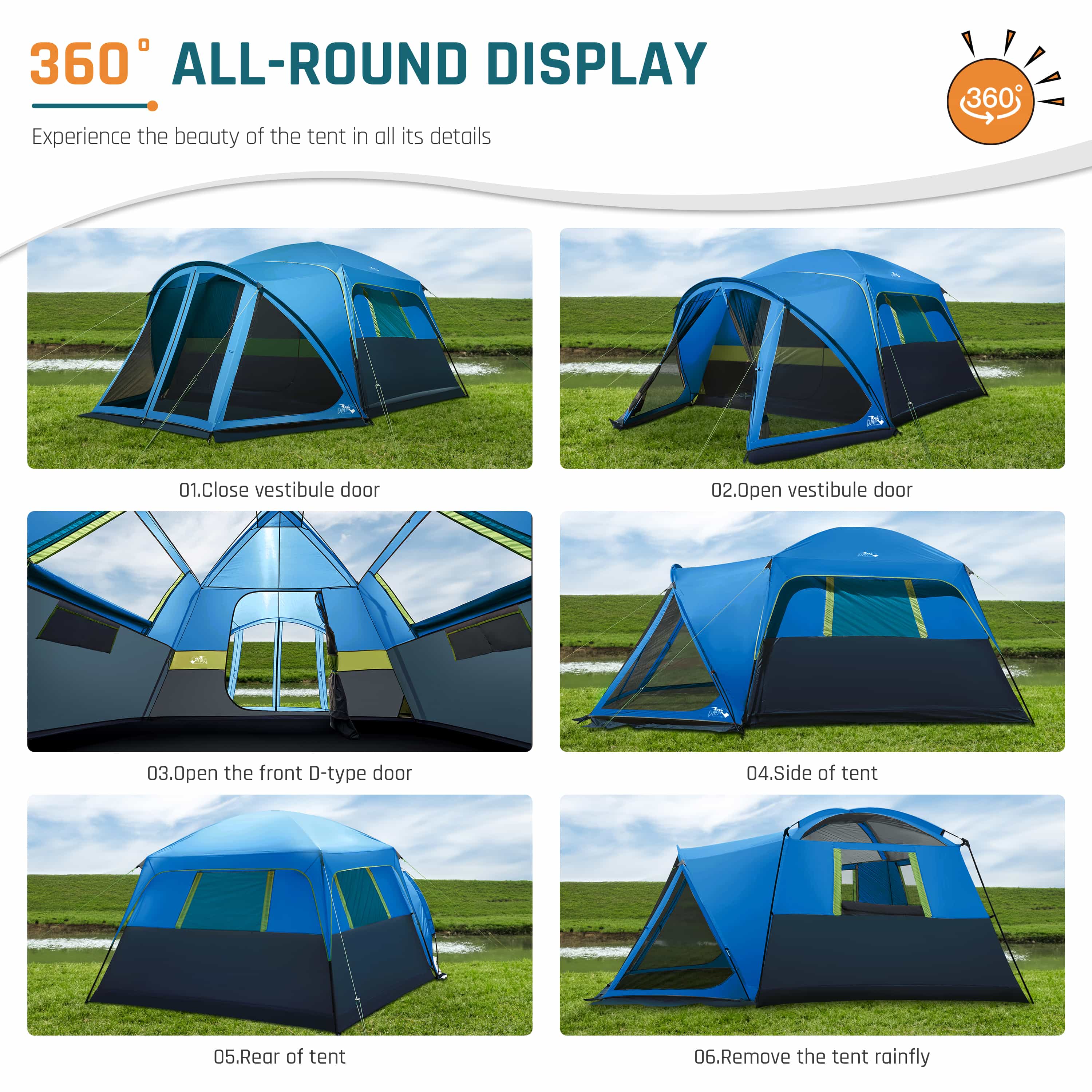DMH Outdoors 6 Person Camping Tent with Screen Porch