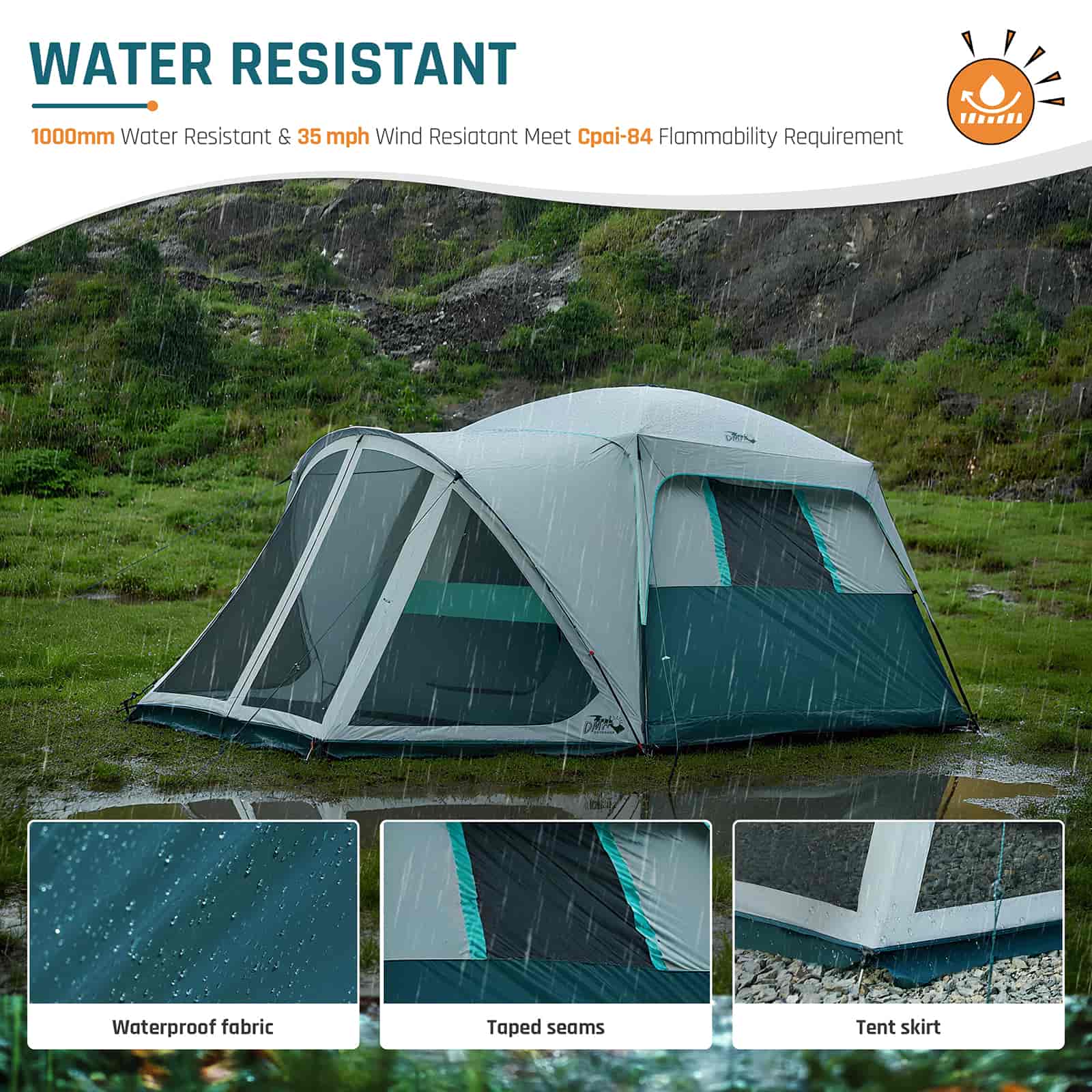 Tents for Camping 6 Person Camping Tent with Screen Porch, Weatherproof Large Cabin Tent with Rainfly and Carry Bag, Family Tent for Outdoor Camping