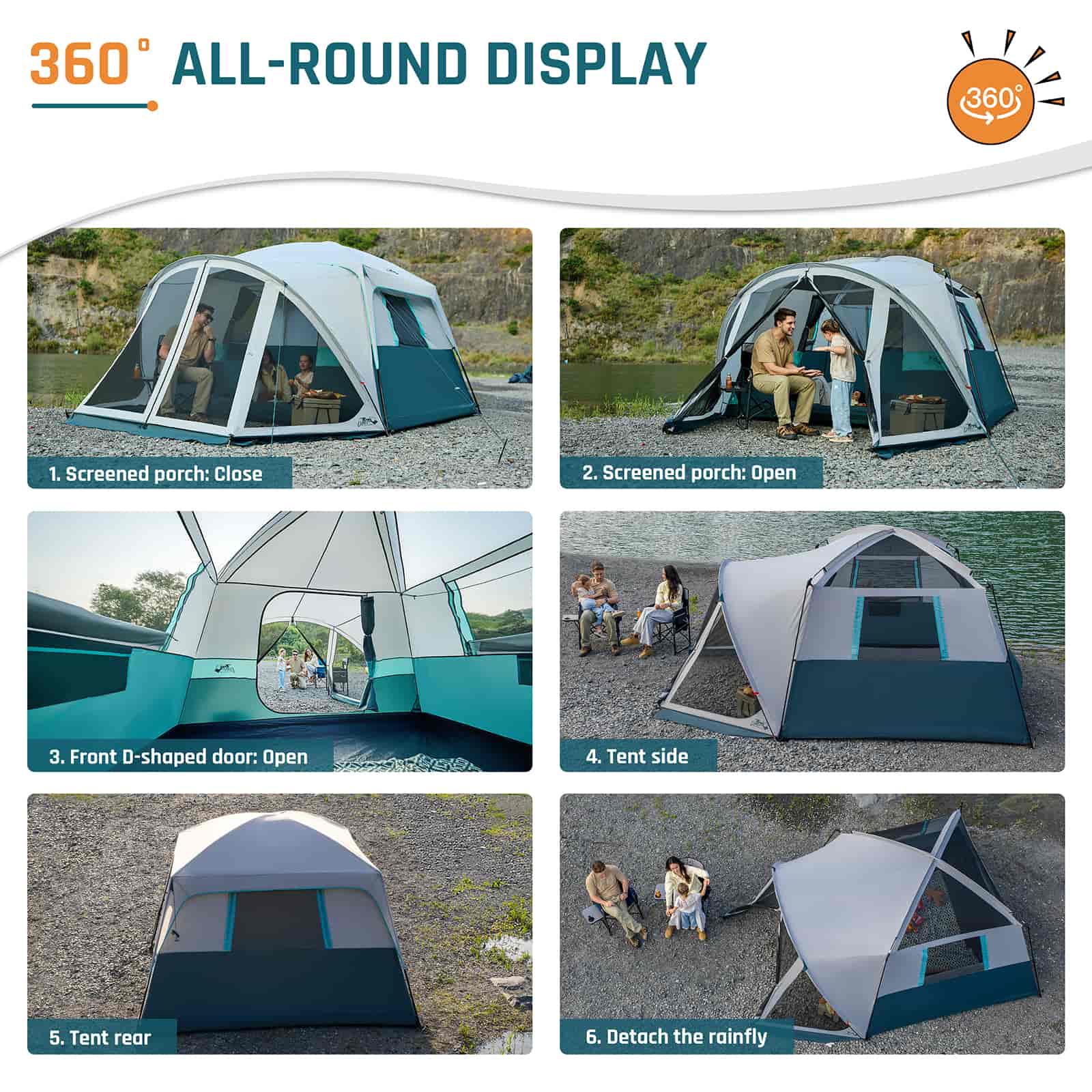 DMH Outdoors 6 Person Camping Tent with Screen Porch