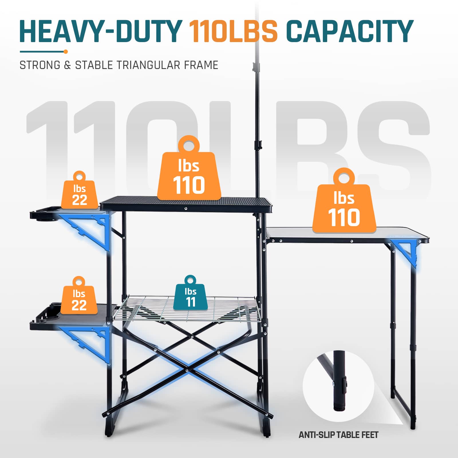 DMH Outdoors Folding Camping Kitchen Station Grill Table