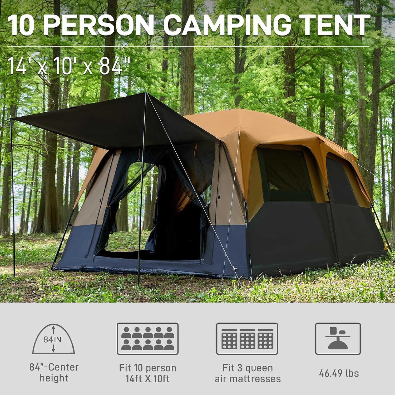 EVER ADVANCED 10 Persons Blackout Tent With Porch Orange