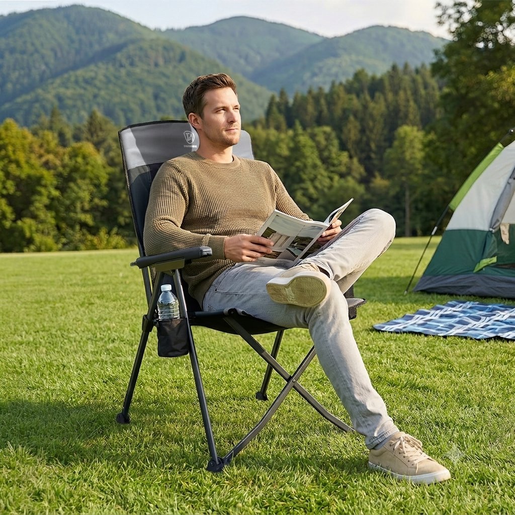 EVER ADVANCED Reclining Camping Chairs Black Gray Color Outdoor Use