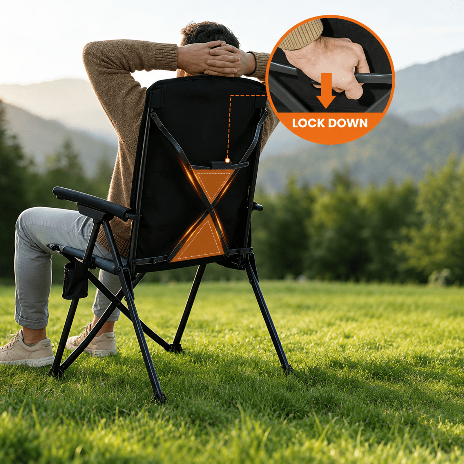 EVER ADVANCED Reclining Camping Chairs Black Gray Color With  High Back