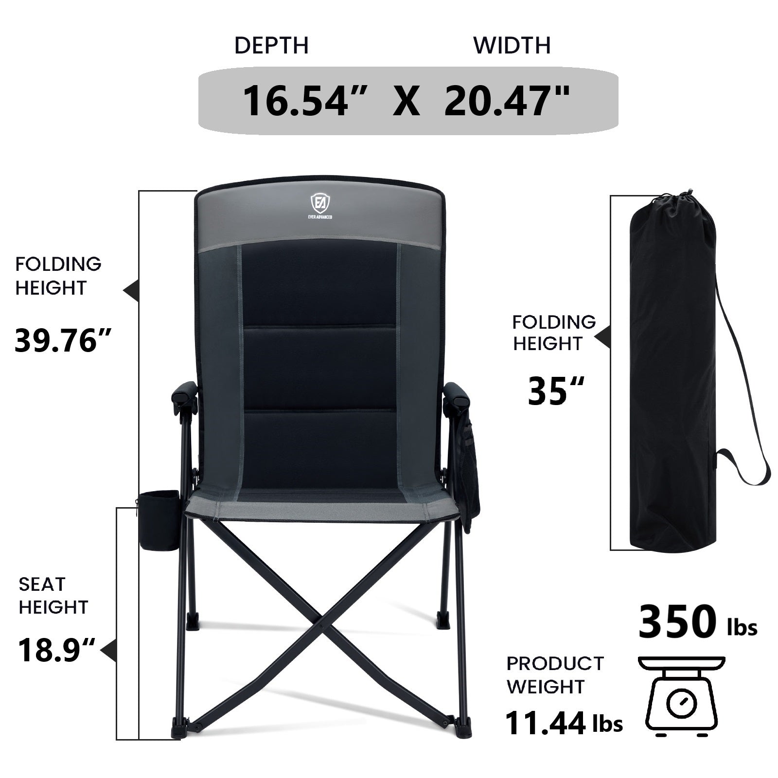 EVER ADVANCED Reclining Camping Chairs Black Gray Color With  High Back 