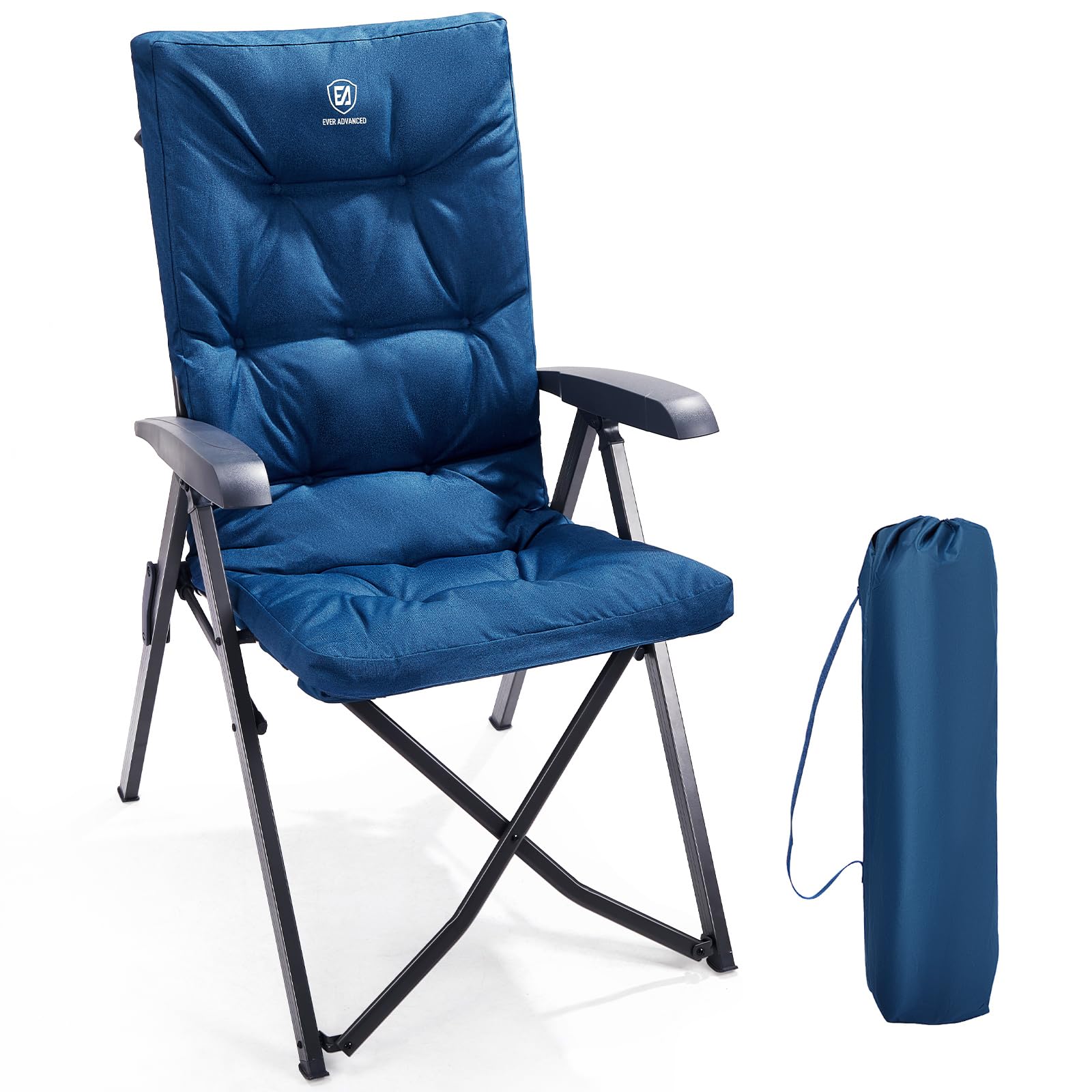 EVER ADVANCED Folding Recliner Camping Chair with Adjustable High Back Blue Color