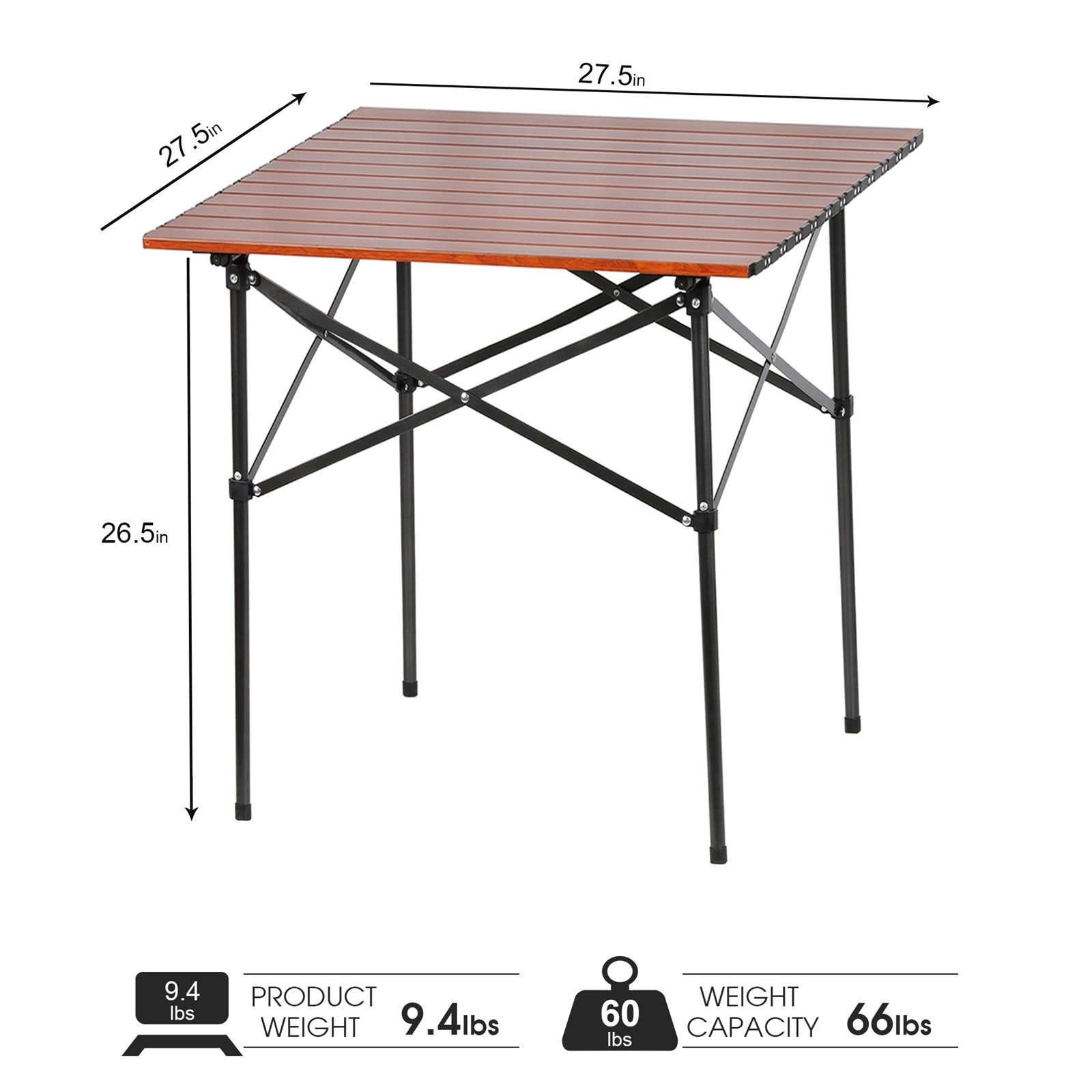 Portal Outdoors Lightweight Roll-Up Table-Square Brown