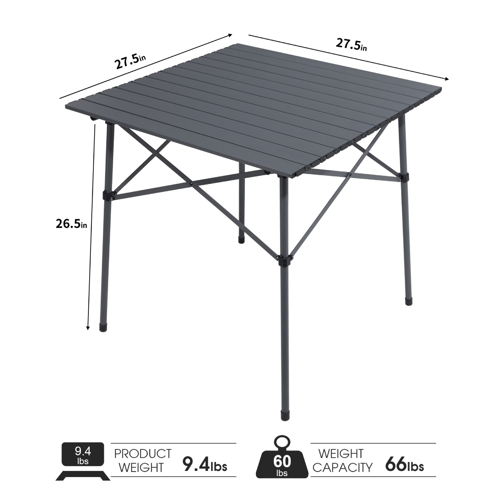 Portal Outdoors Lightweight Roll-Up Table-Square Dark Gray