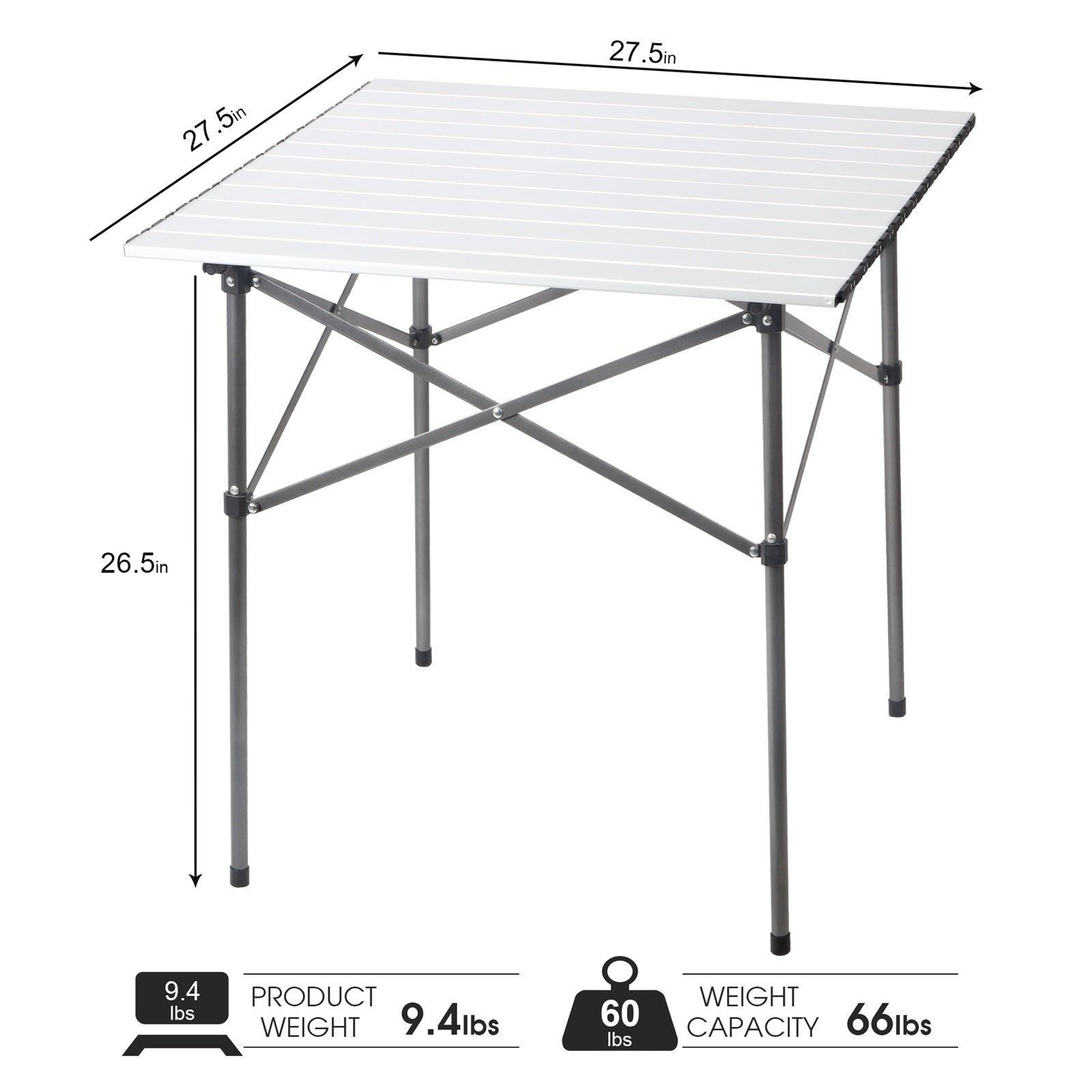 Portal Outdoors Lightweight Roll-Up Table-Square Silver White