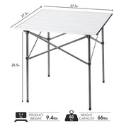 Portal Outdoors Lightweight Roll-Up Table-Square Silver White