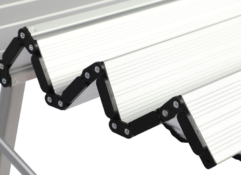 Roll-up aluminum tabletop for compact storage