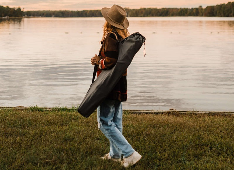 Portal Lightweight camping table folded and packed in carry bag