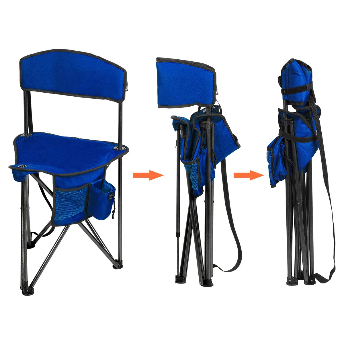 PORTAL Extra Large Quick Folding Tripod Stool with Backrest Fishing Camping Chair with Carry Strap