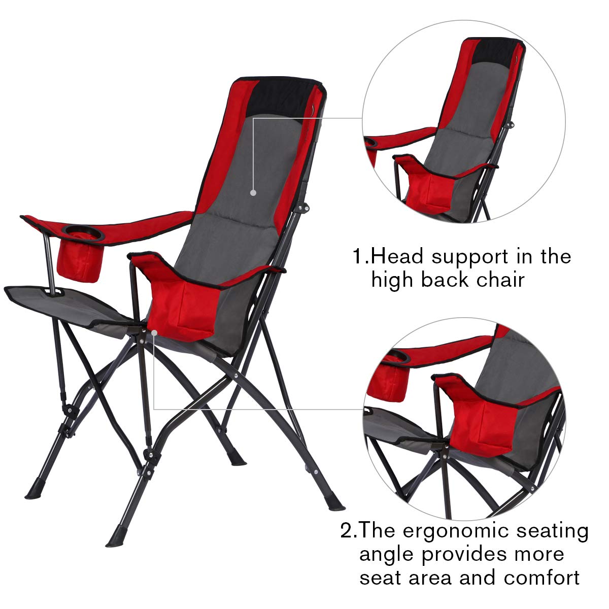 PORTAL Camping Chair Folding Portable Chairs with Cup Holder and Carry Bag, Support 300lbs