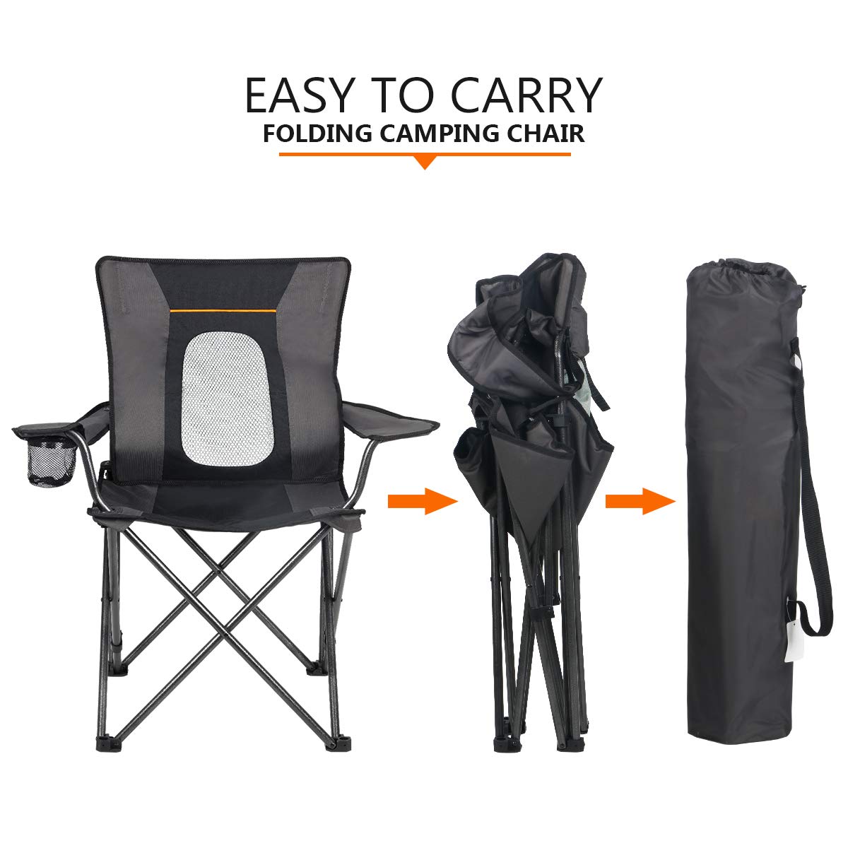 PORTAL Folding Camping Chair with Lumbar Back Support Heavy Duty Portable Quad Chairs, Cup Holder, Support 300 LBS
