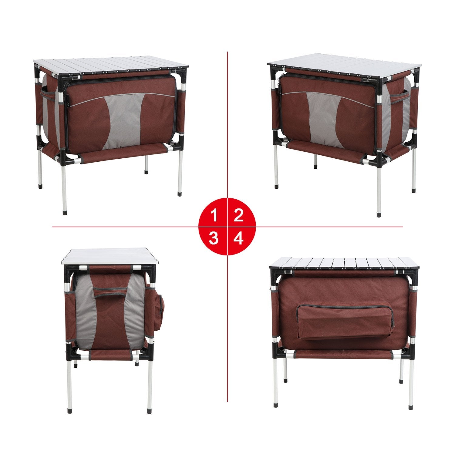 PORTAL Multifunctional Folding Camp Table Aluminum Lightweight Picnic Organizer with Large Zippered Compartment contains Cooler Storage Bags for BBQ, Party, Camping, Kitchen